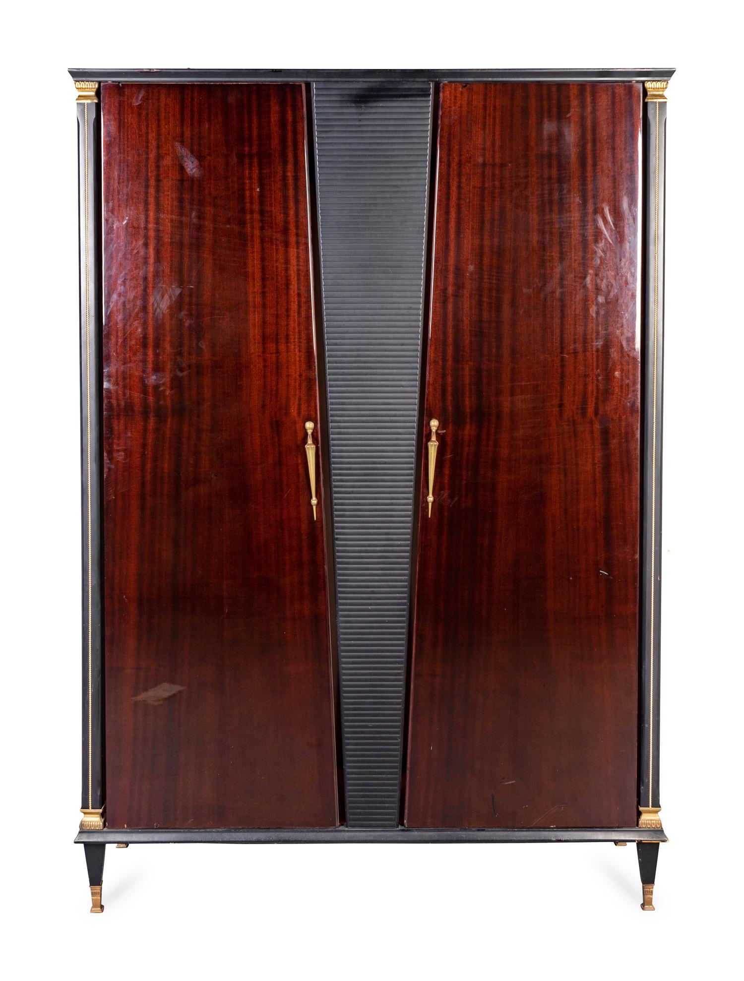 An Italian Bronze-Mounted Black Lacquer and Mahogany Wardrobe — SECOND HALF 20TH CENTURY