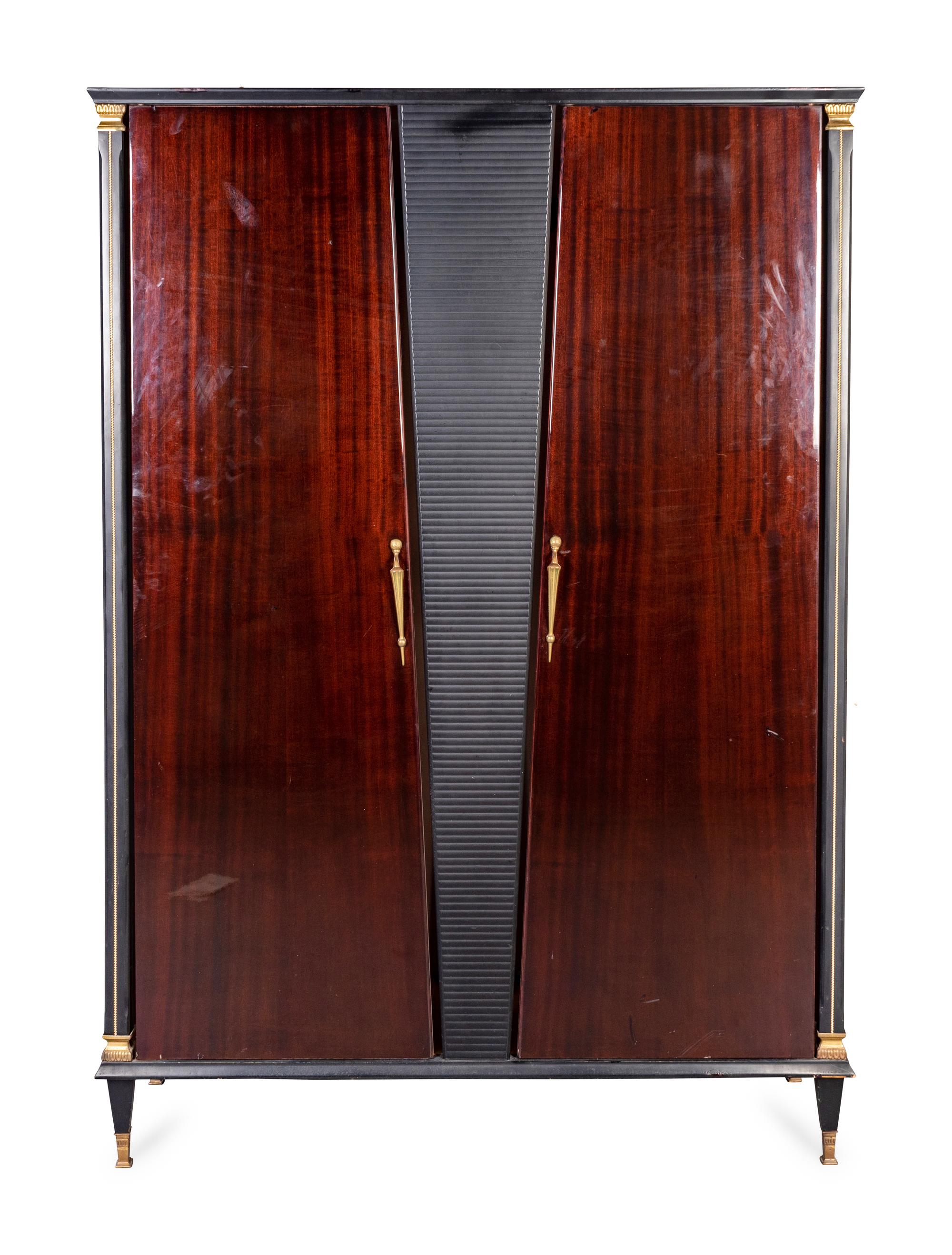 An Italian Bronze-Mounted Black Lacquer and Mahogany Wardrobe — SECOND HALF 20TH CENTURY