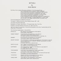 After Andy Warhol, (American, 1928-1987), Myths, 1981 (set of ten announcement cards with cover and contents card)
