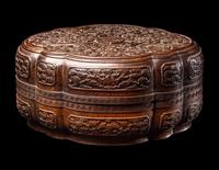 A Chinese Carved Tielimu and Lacquered Wood 'Dragon' Covered Box