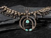 Early Navajo Ingot and Turquoise Squash Blossom Necklace, Collected by Hoffman Birney (1891-1958)