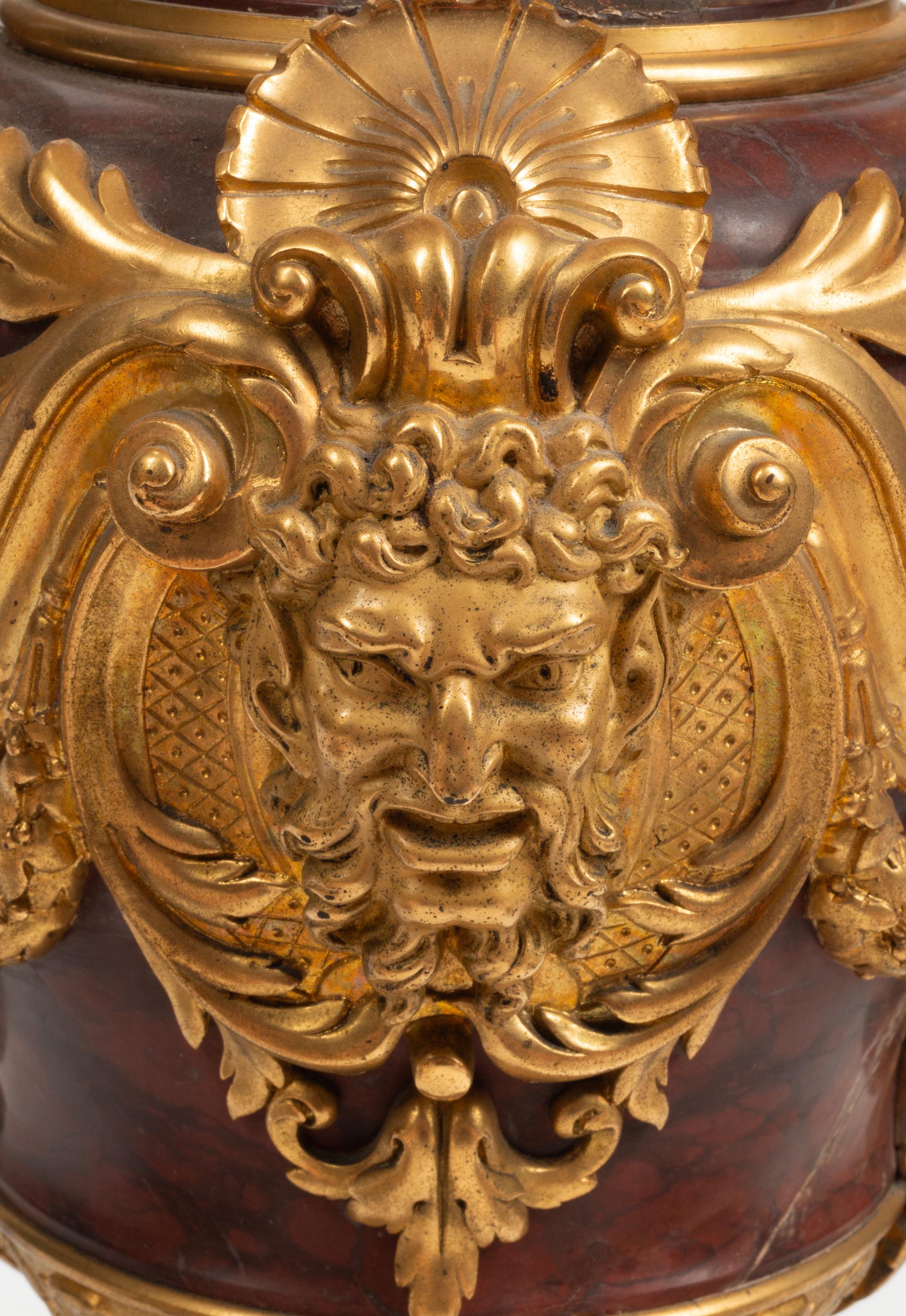 A Pair of Napoleon III Gilt Bronze and Rouge Griotte Marble Ten-Light Candelabra