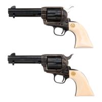 *Consecutively Numbered Pair of Ivory Gripped Colt Single Action Army Revolvers with Black Powder Frames and Bullseye Ejectors in Boxes