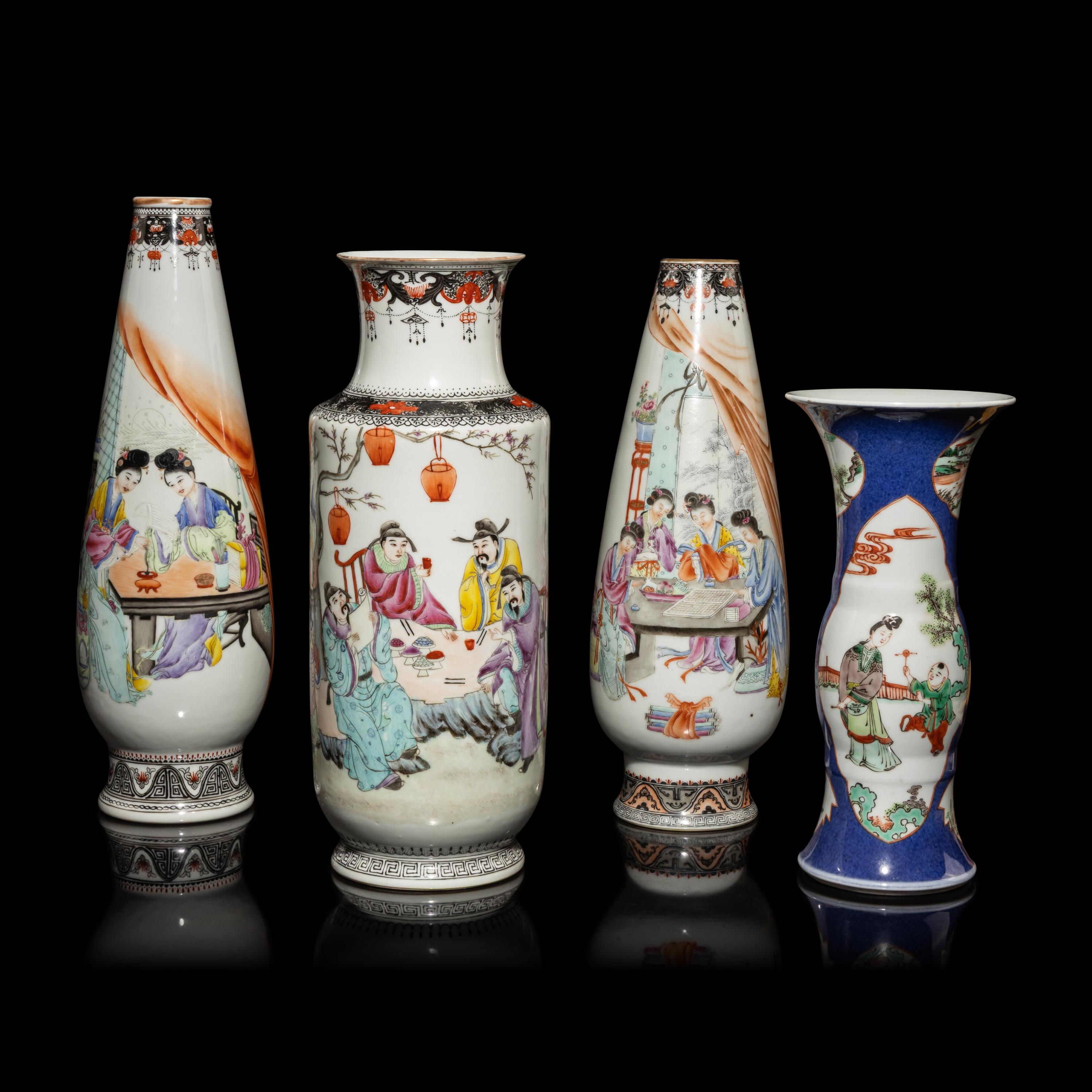 Four Chinese Famille Rose Porcelain 'Figural' Vases, 20th Century — 近代 粉彩人物圖瓶四隻