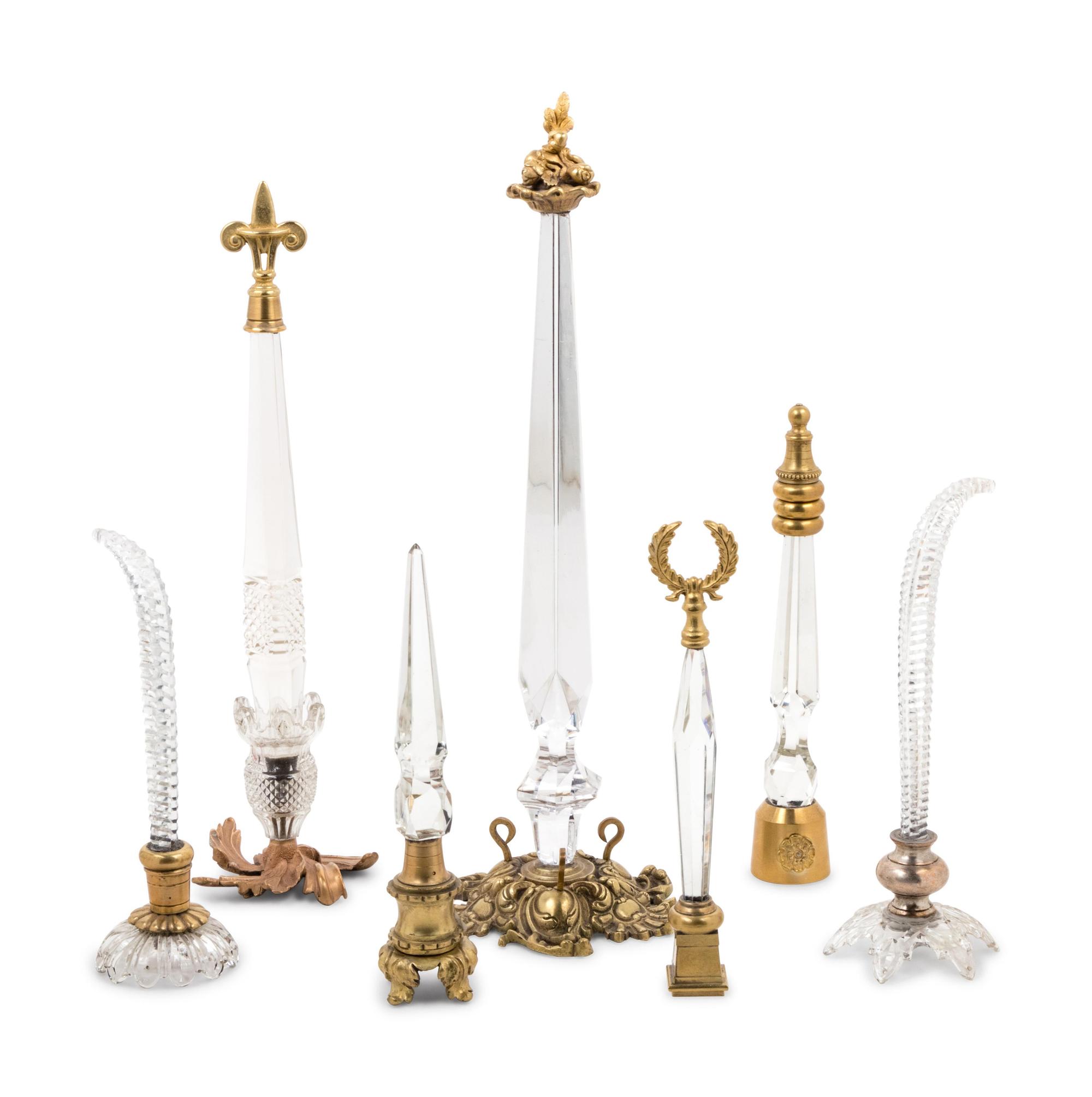 Seven Cut Glass and Bronze or Silver-Plate Table Ornaments