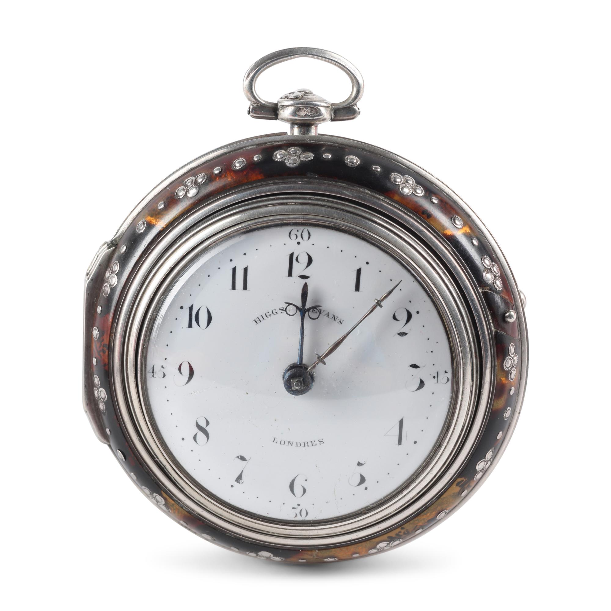 An English Silver and Faux-Tortoise Lacquer Cased Pocket Watch Made for the French Market