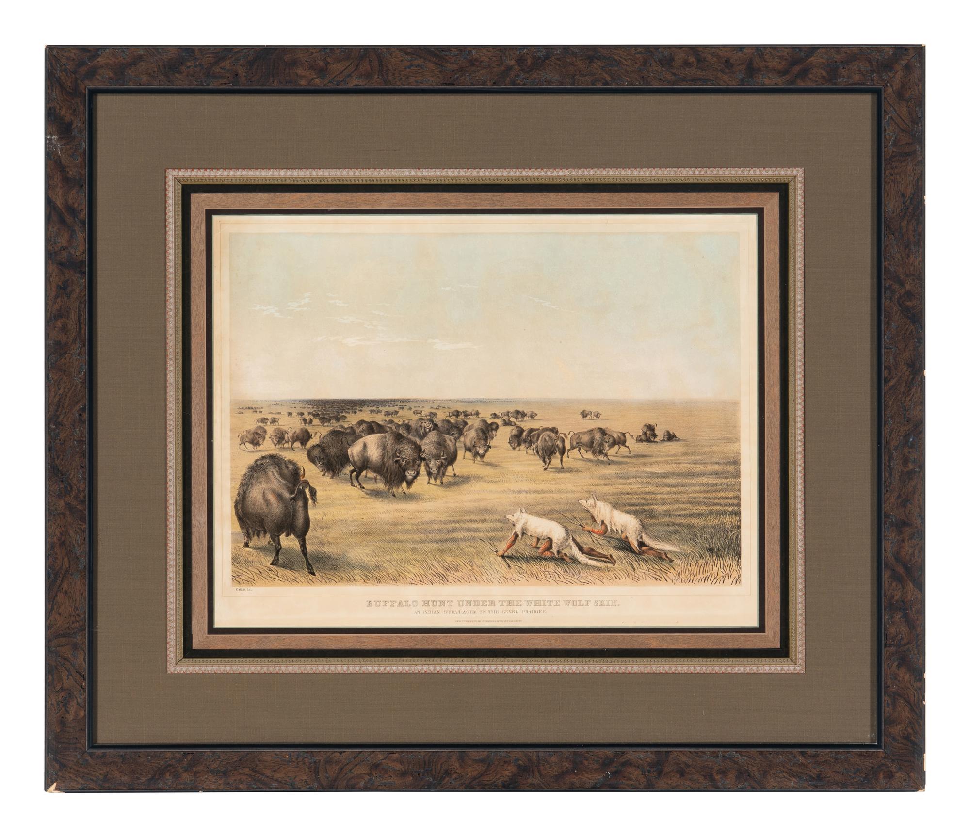 [Prints] Currier and Ives. Buffalo Hunt under the White Wolf Skin. An Indian Stratagem on the Level Prairie