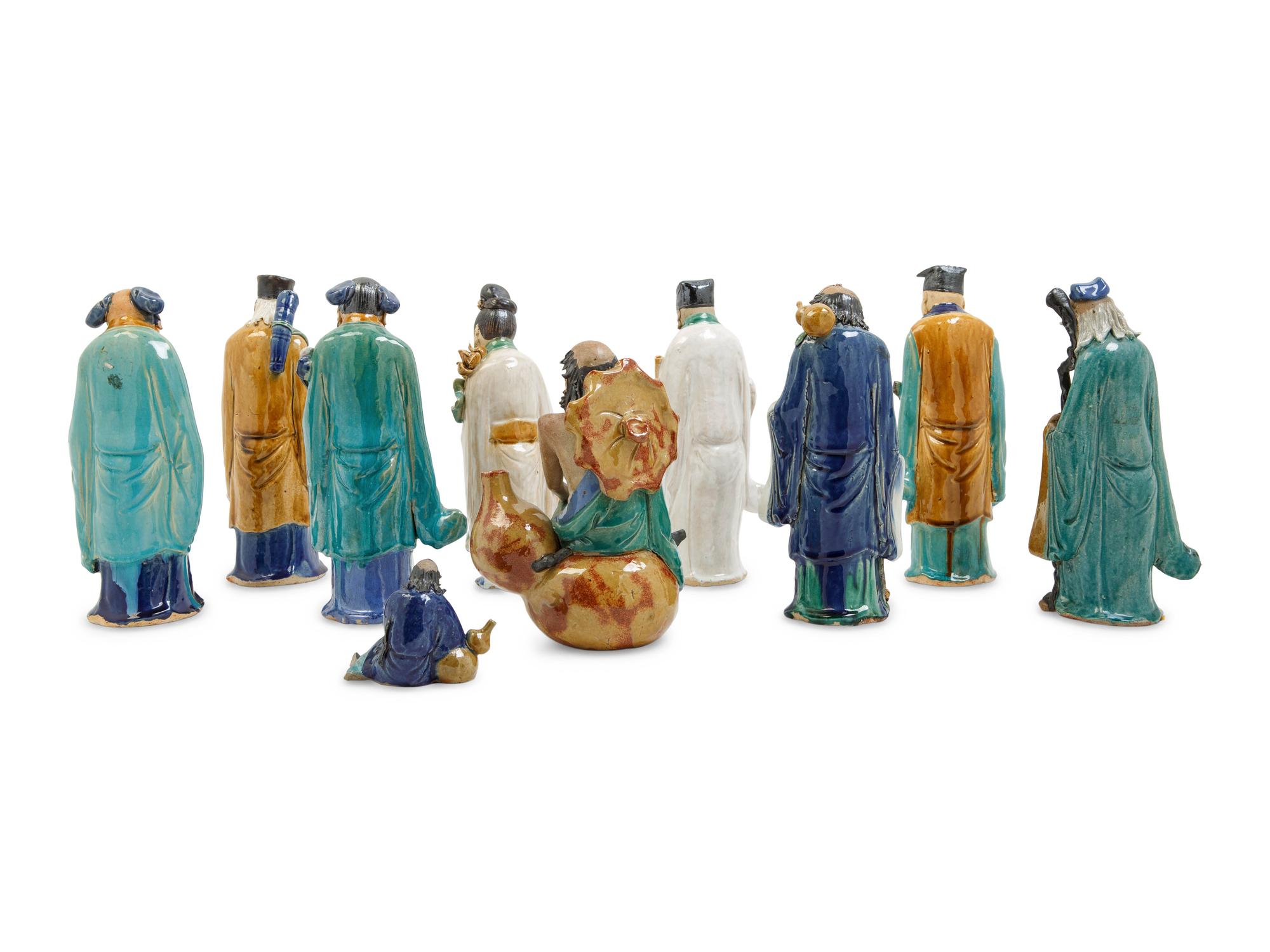 Ten Chinese Polychrome Glazed Pottery Figures