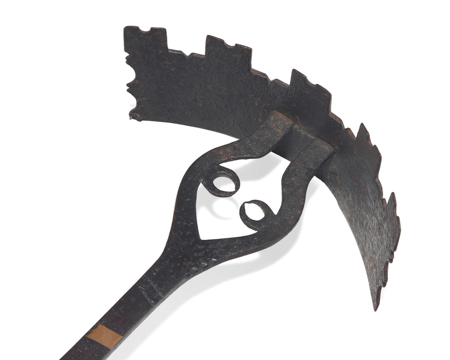 A Brass and Copper Inlaid Wrought Iron Ash Pusher, Possibly Pennsylvania, First Half 19th Century
