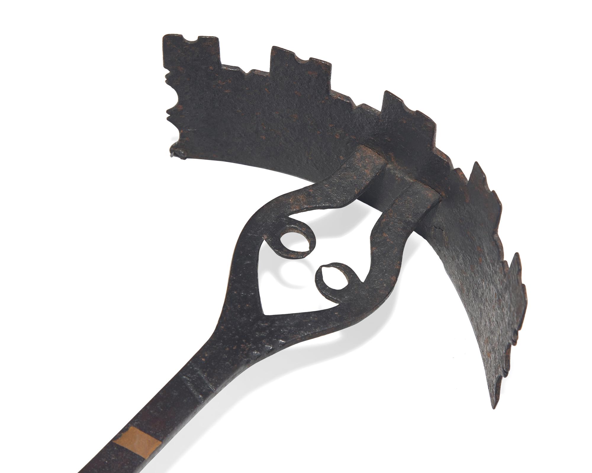 A Brass and Copper Inlaid Wrought Iron Ash Pusher, Possibly Pennsylvania, First Half 19th Century