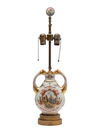 A Continental Porcelain Urn Mounted as a Lamp