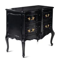 A Pair of Louis XV Style Gilt Metal Mounted Black-Lacquered Commodes