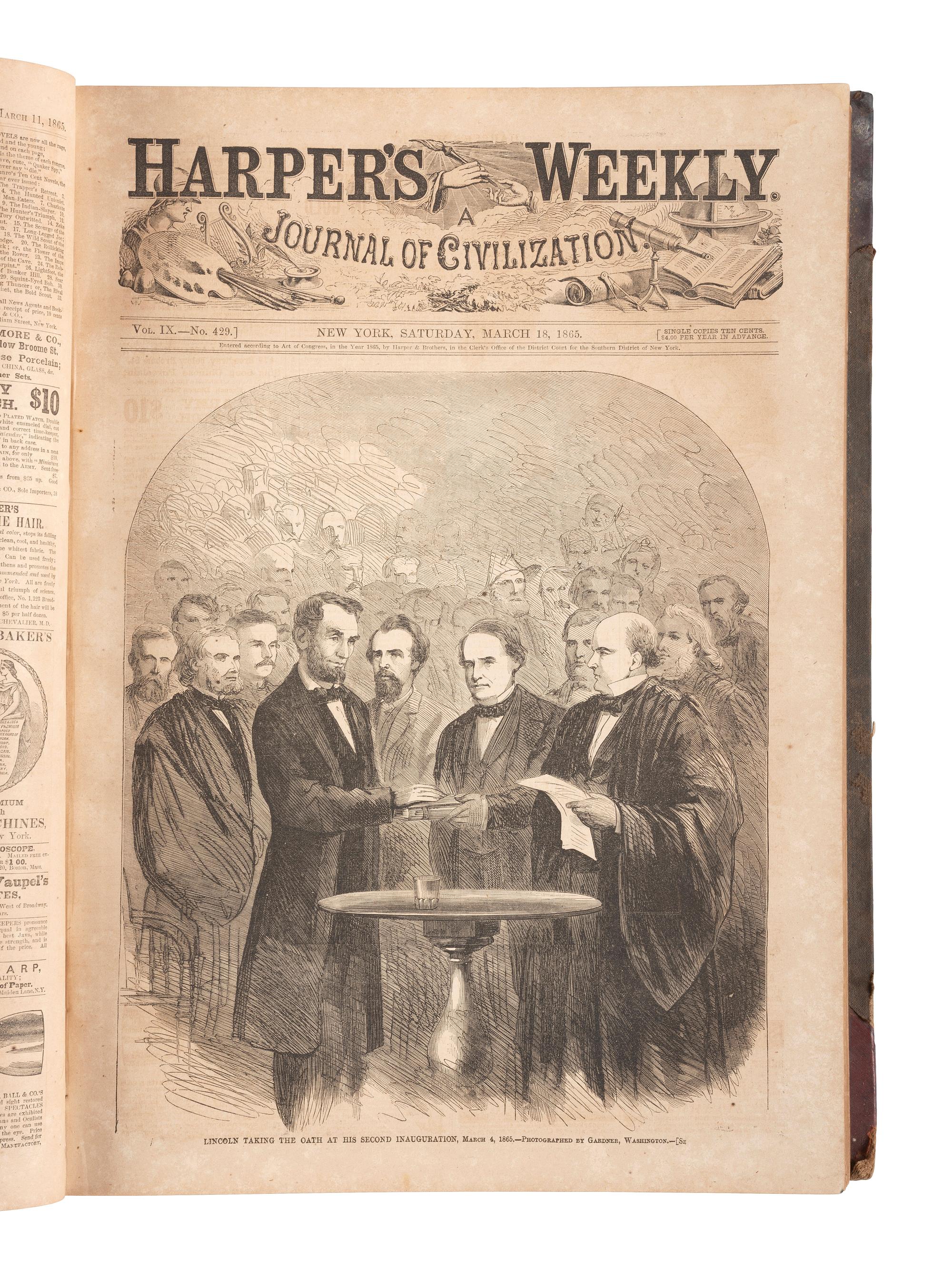 [CIVIL WAR]. Harper's Weekly. 305 issues in 6 bound volumes. New York: Harper & Brothers, 1860-1865.