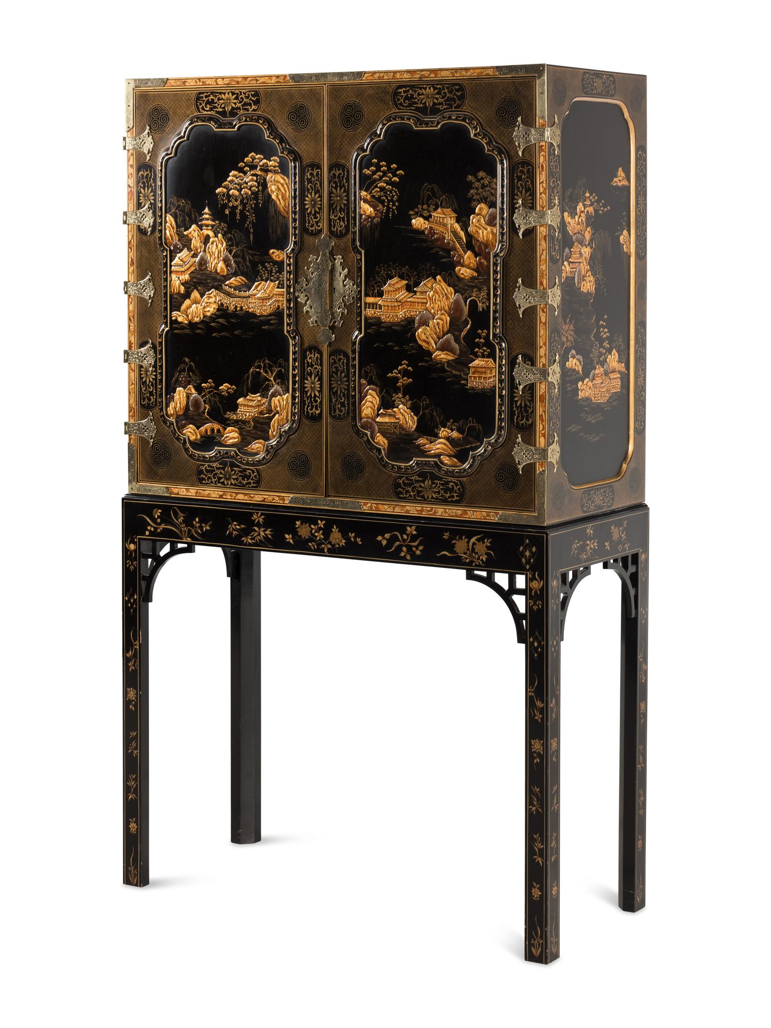 A Baker Lacquered Chinoiserie Cabinet