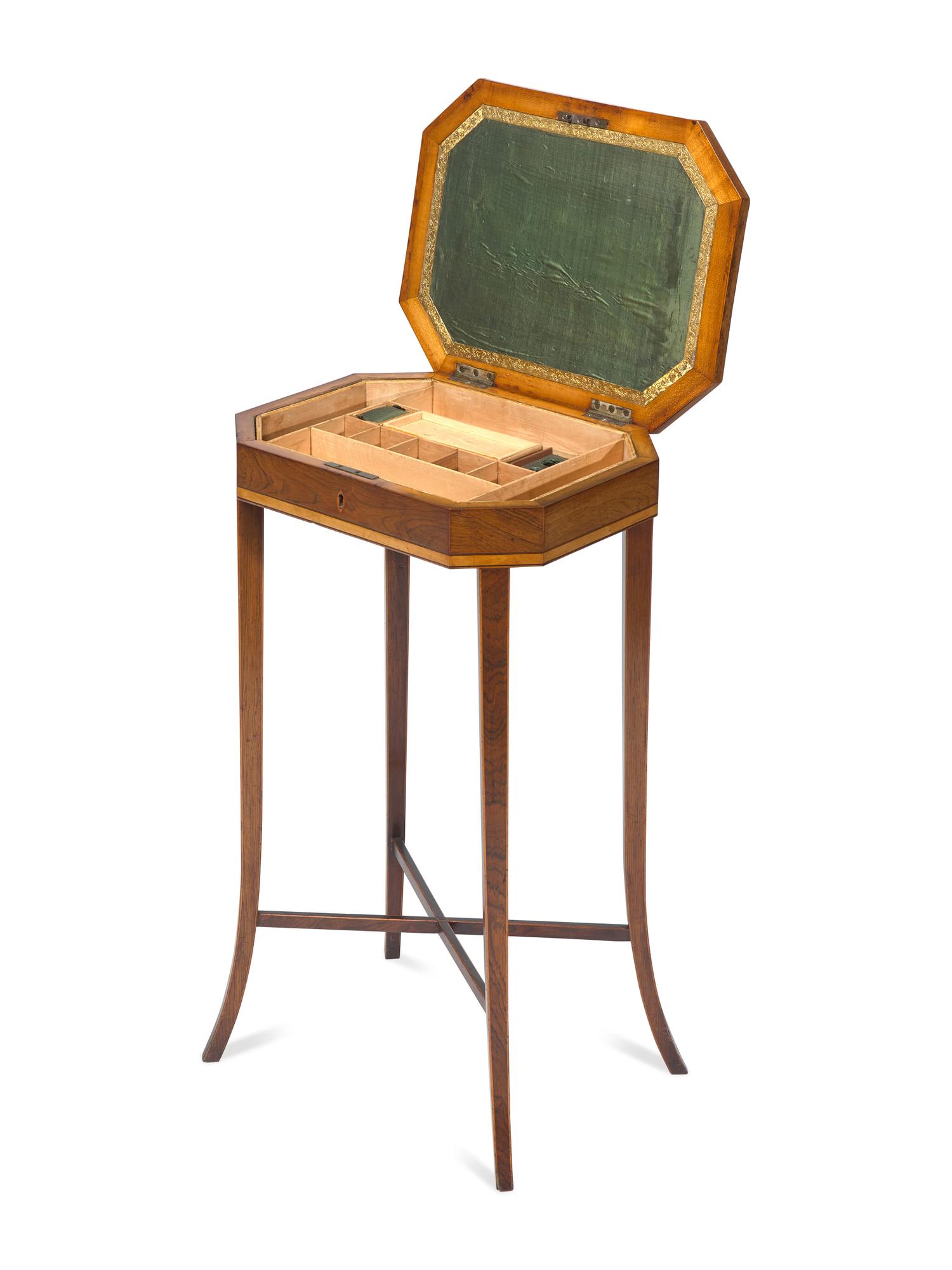 A Regency Rosewood and Satinwood Needlework Table