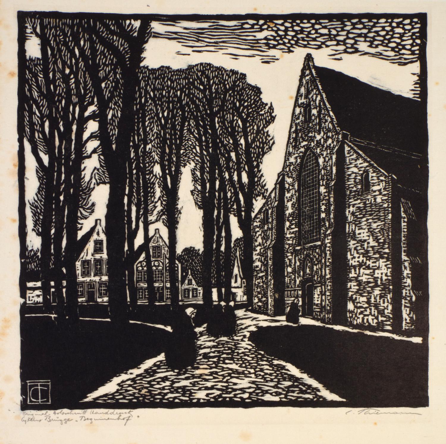 THIEMANN, CARL. Brugge. 10 original-holzschnitte. S.l., n.d. Portfolio, 10 woodcut prints, signed by the artist.