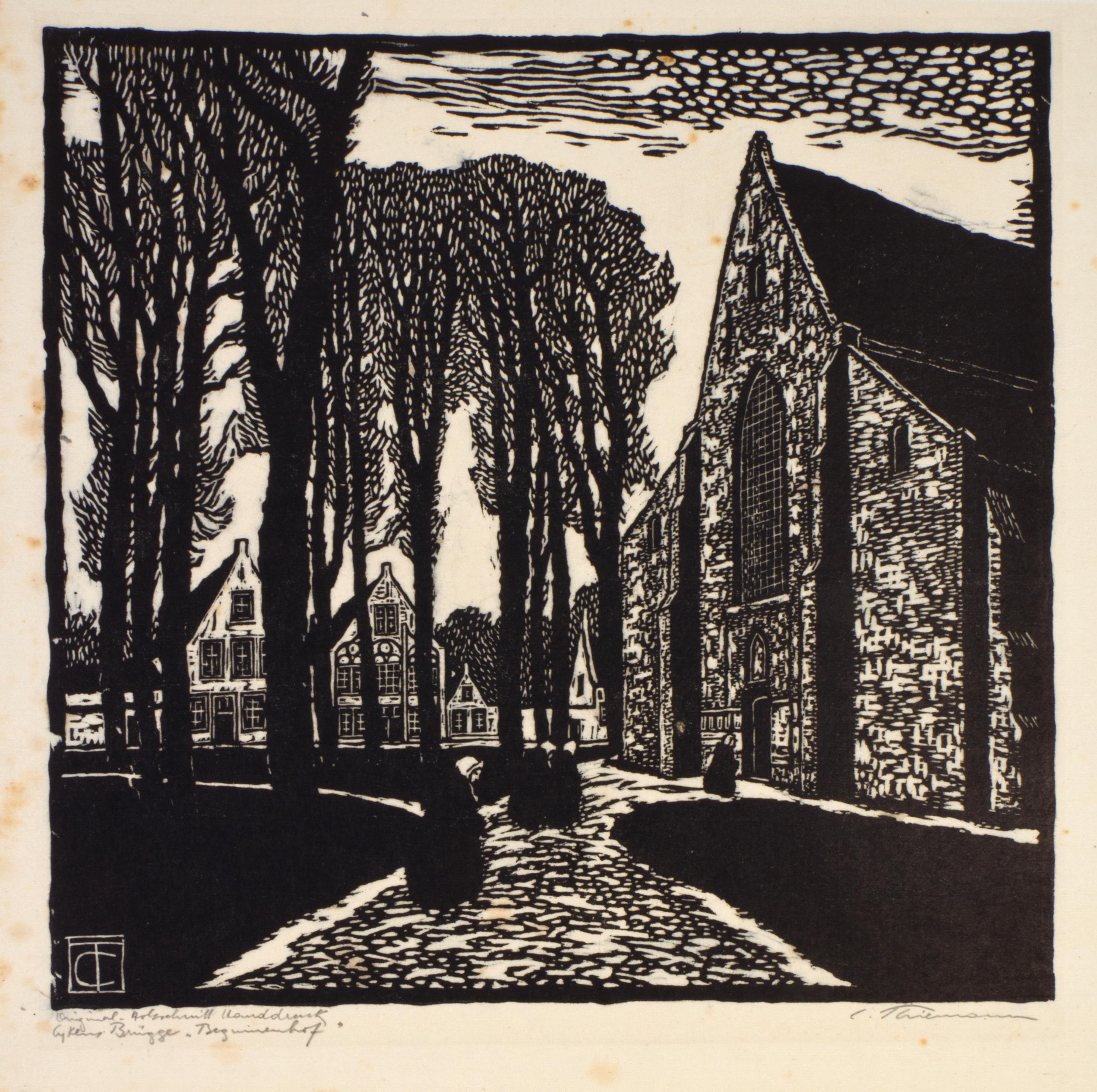 THIEMANN, CARL. Brugge. 10 original-holzschnitte. S.l., n.d. Portfolio, 10 woodcut prints, signed by the artist.