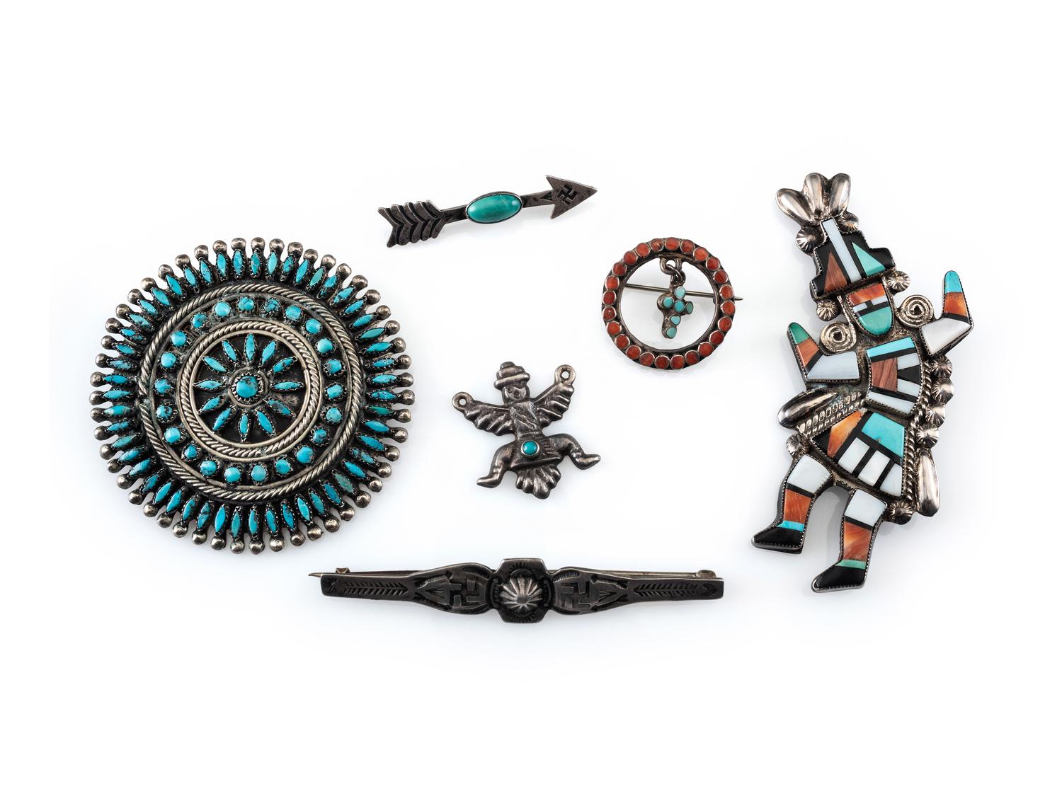 Zuni and Navajo Silver Pins / Brooches