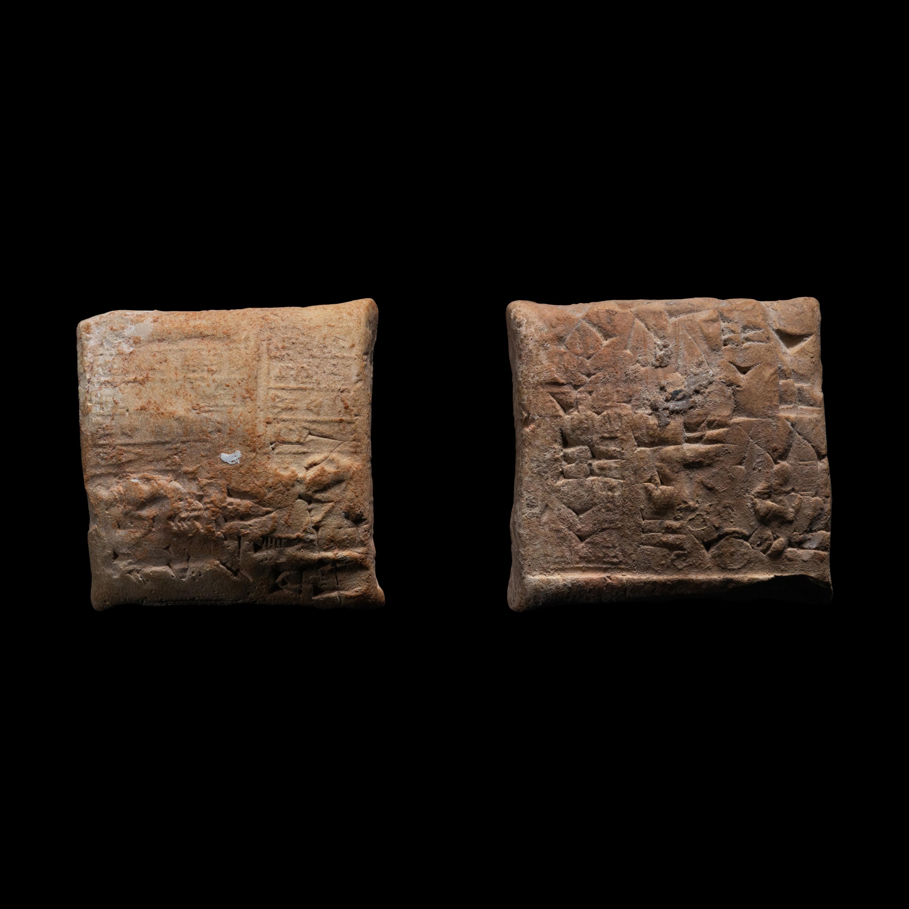 Two Sumerian Clay Cuneiform Pillow Tablets