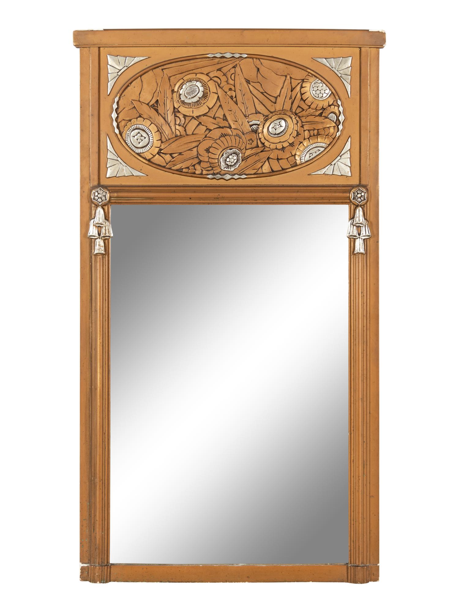 An Art Deco Style Painted and Parcel Gilt Trumeau Mirror