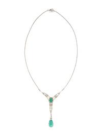 ANTIQUE, EMERALD, DIAMOND AND SEED PEARL NECKLACE