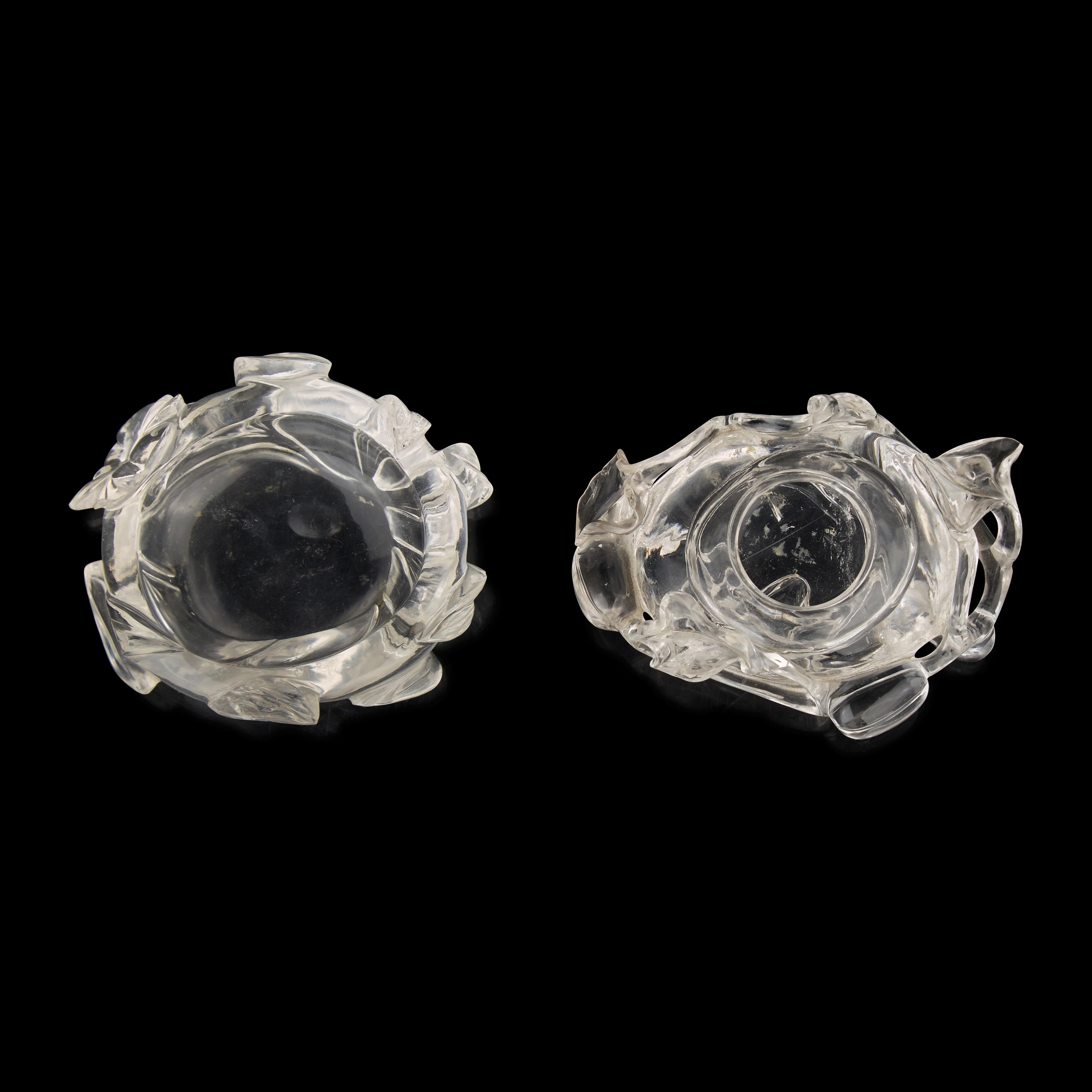 Two Small Chinese Rock Crystal Coupes, 20th Century 近代 雕水晶花卉紋水丞兩件