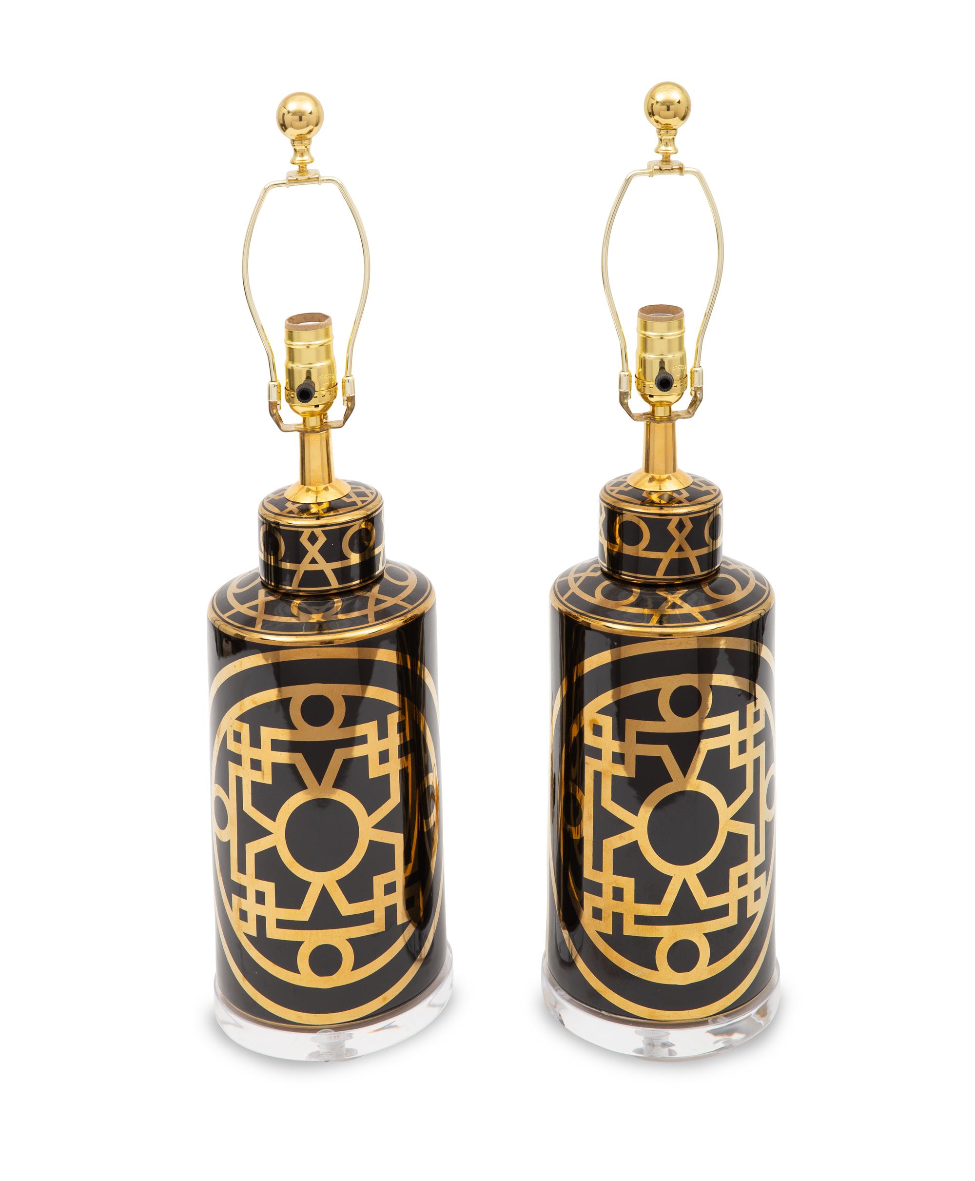 A Pair of Parcel Gilt Ceramic Table Lamps