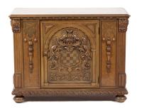 A Renaissance Revival Style Carved Walnut Side Cabinet Height 33 1/4 x width 44 x depth 19 inches. — 20TH CENTURY