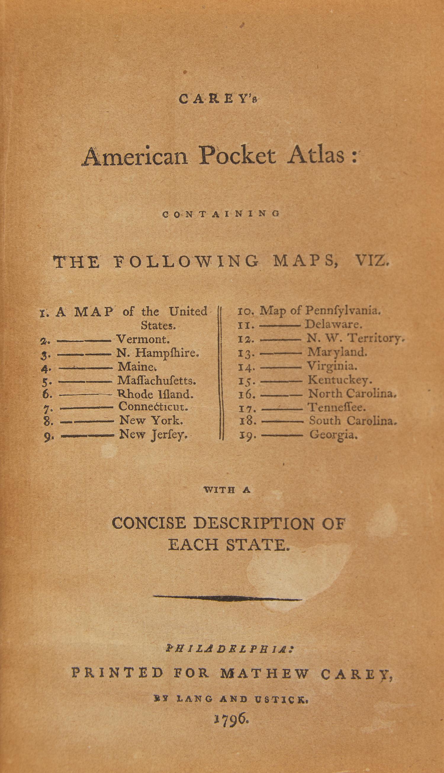 [Maps & Atlases] Carey's American Pocket Atlas...
