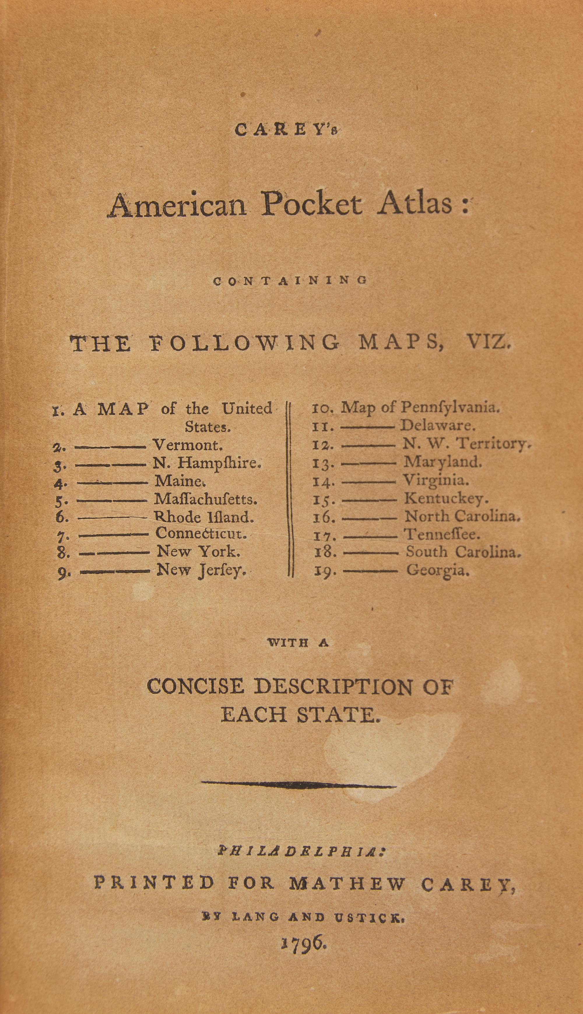 [Maps & Atlases] Carey's American Pocket Atlas...