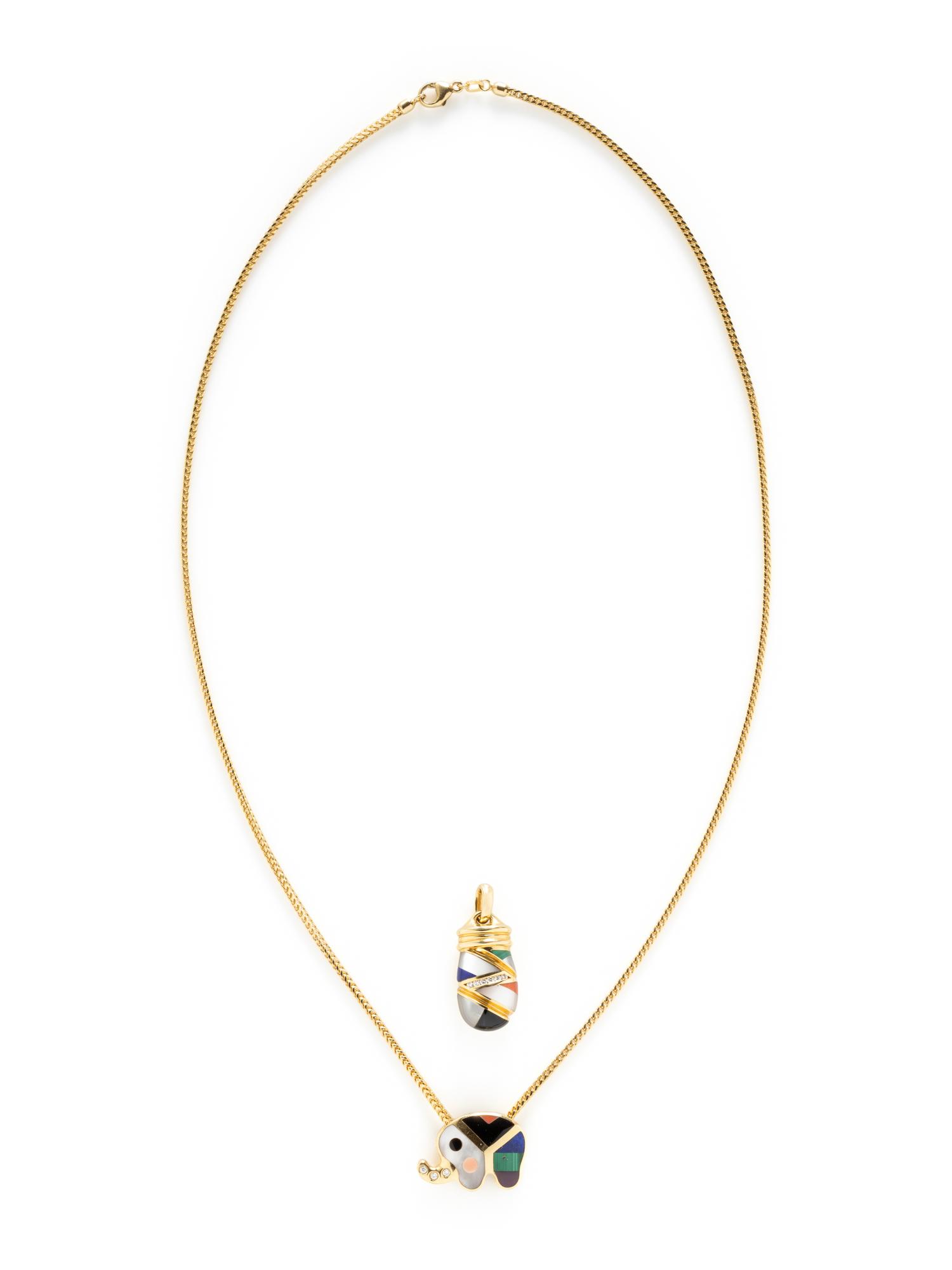 ASCH GROSSBARDT, YELLOW GOLD AND MULTIGEM PENDANTS