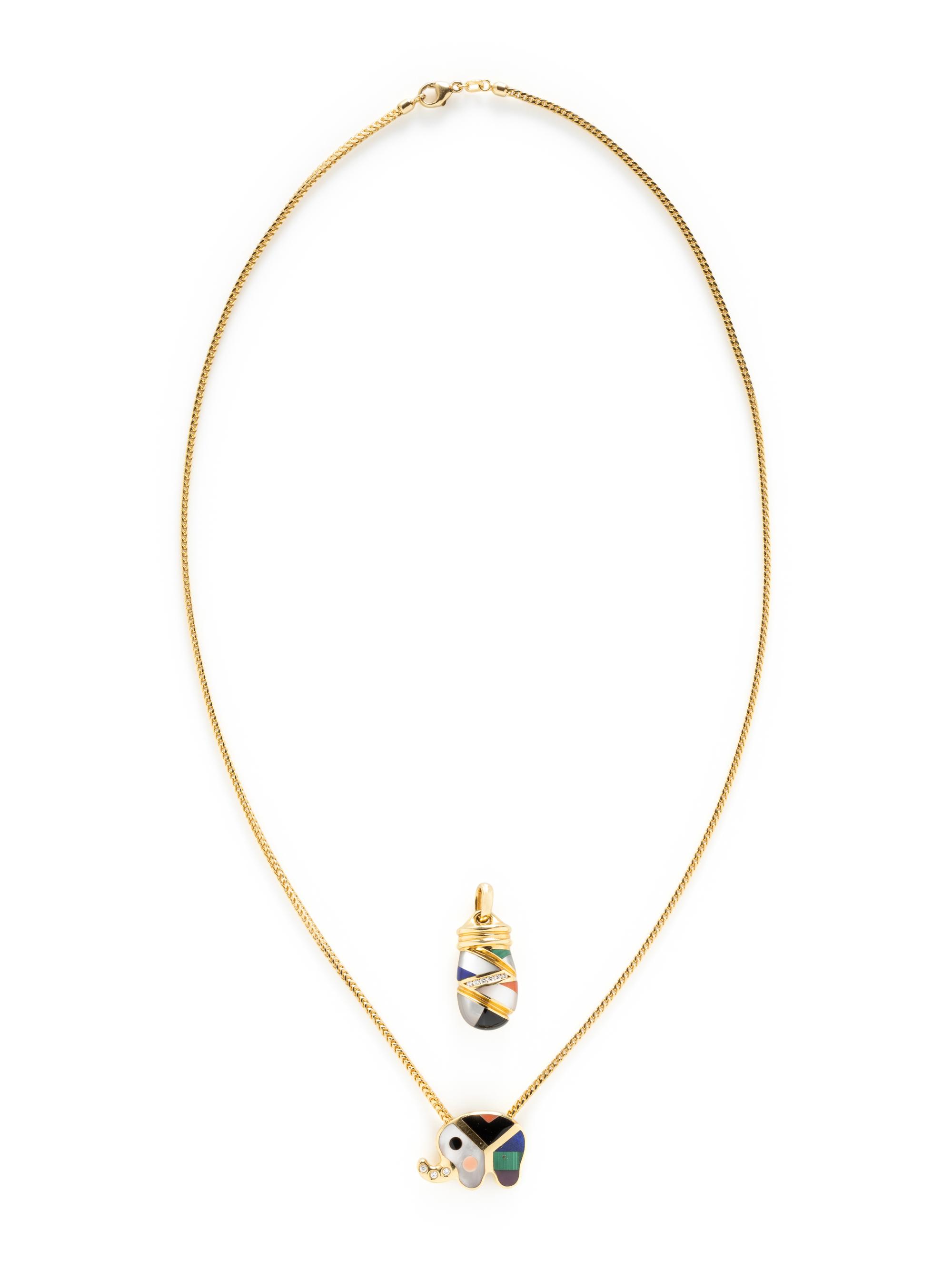 ASCH GROSSBARDT, YELLOW GOLD AND MULTIGEM PENDANTS