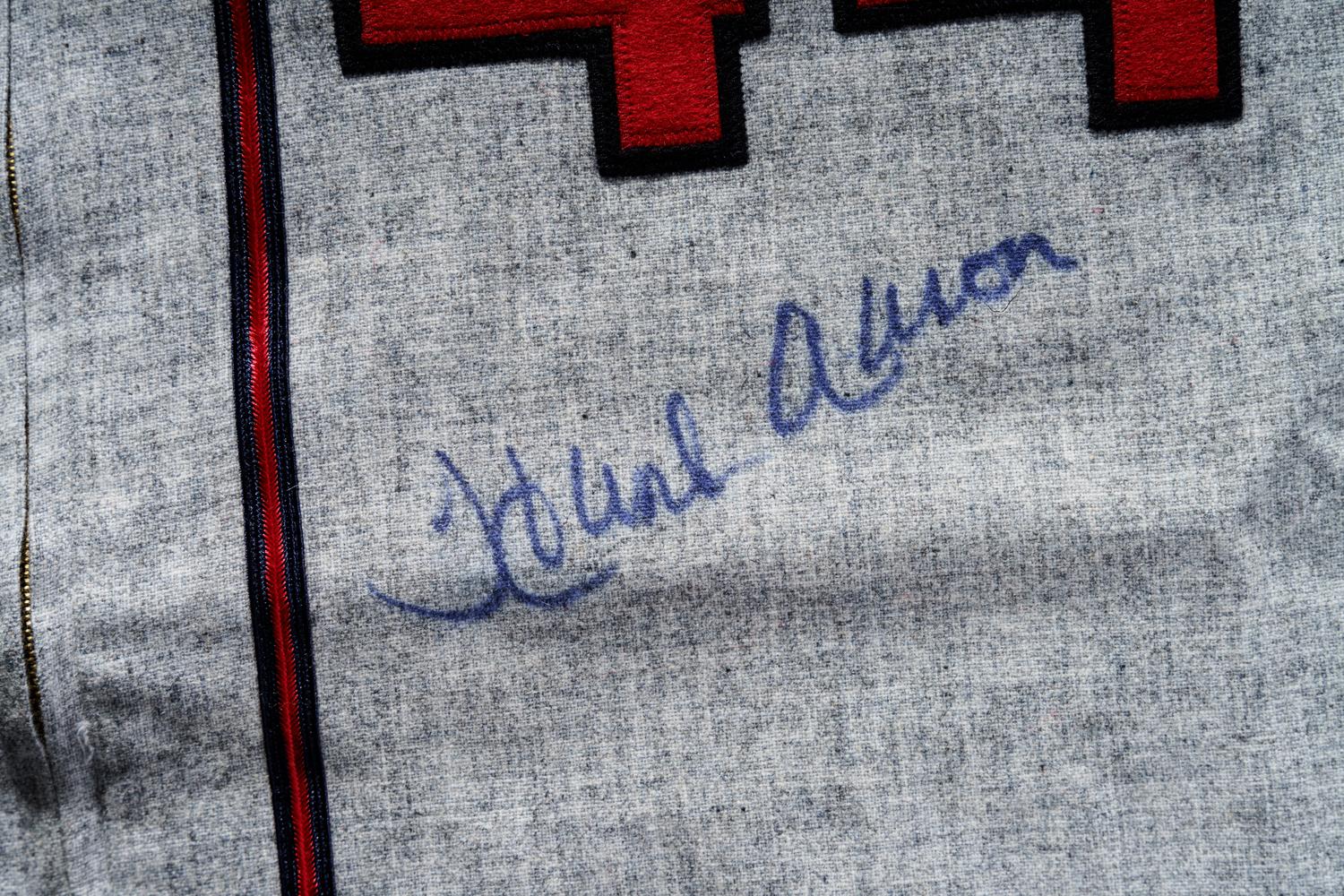 A Hank Aaron Signed 1957 Milwaukee Braves Mitchell & Ness Cooperston Collection Baseball Jersey (Steiner),