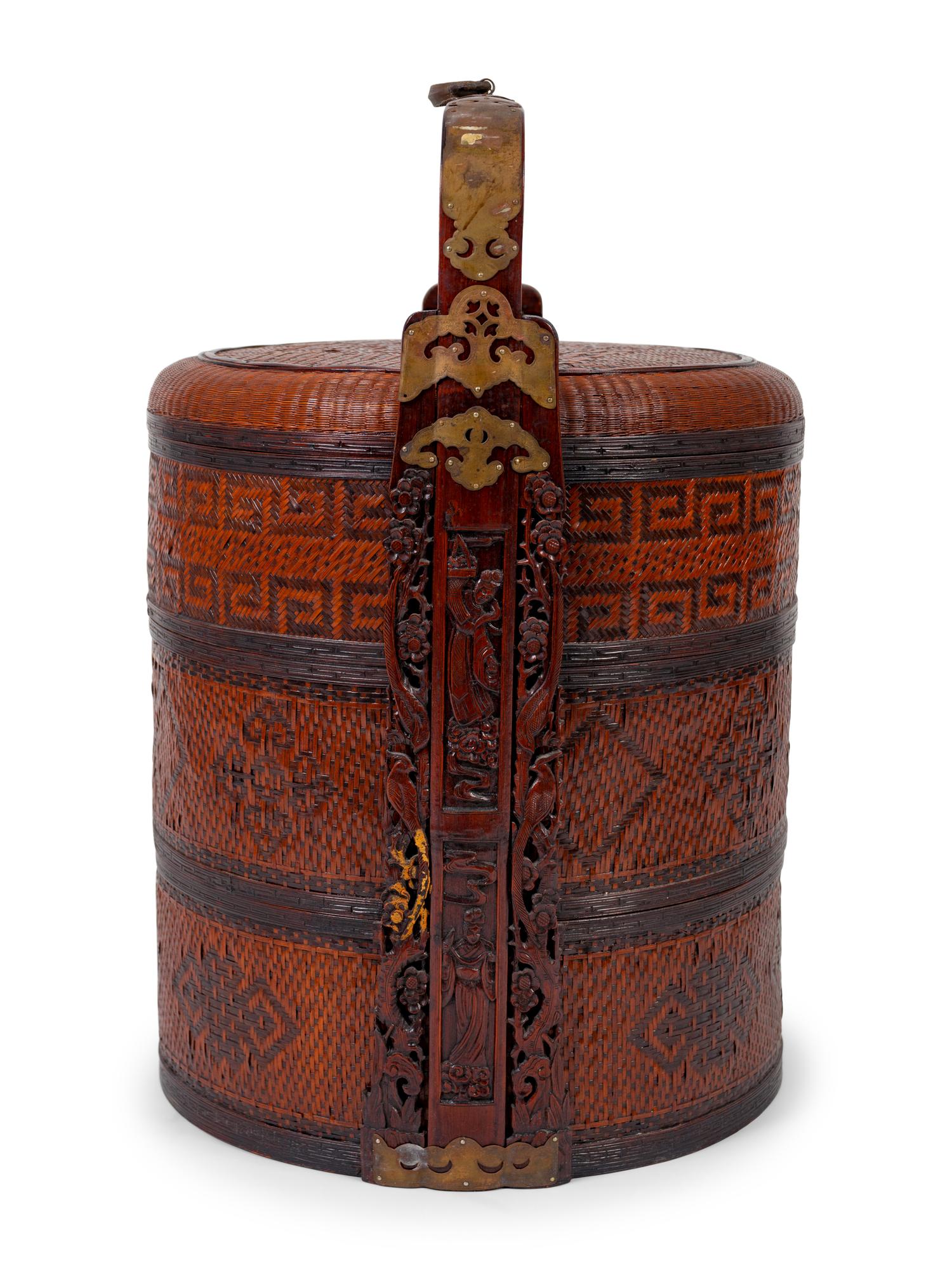 An Asian Style Bamboo Tiered Picnic Basket — MAITLAND SMITH, 20TH CENTURY