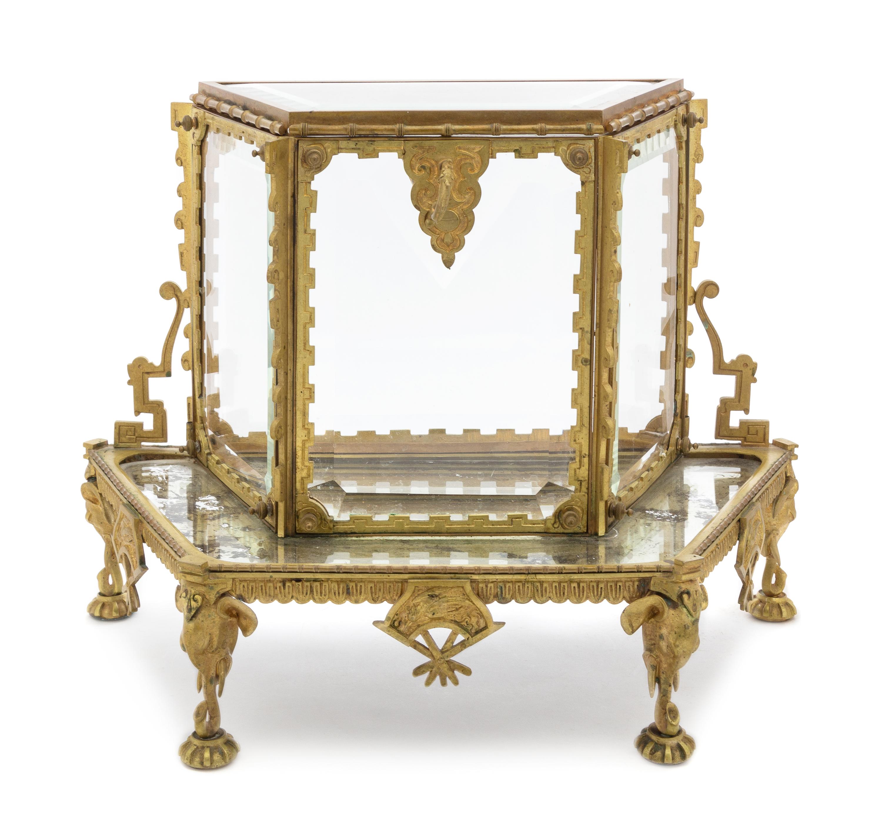 A French Gilt Bronze Table Vitrine Height 12 3/4 x width 18 x depth 9 3/4 inches. — 19TH CENTURY