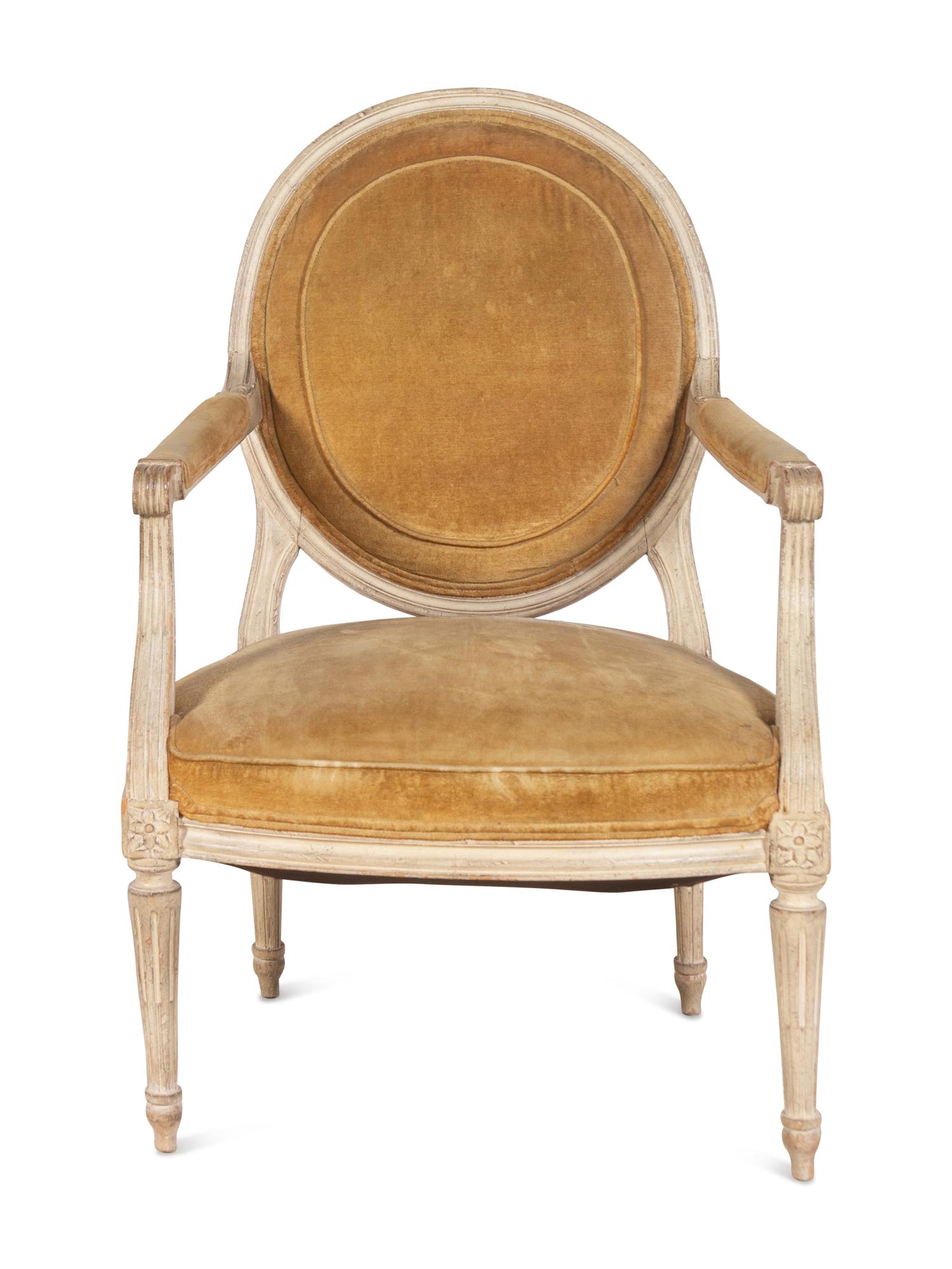 A Louis XVI Style Gray-Painted Fauteuil