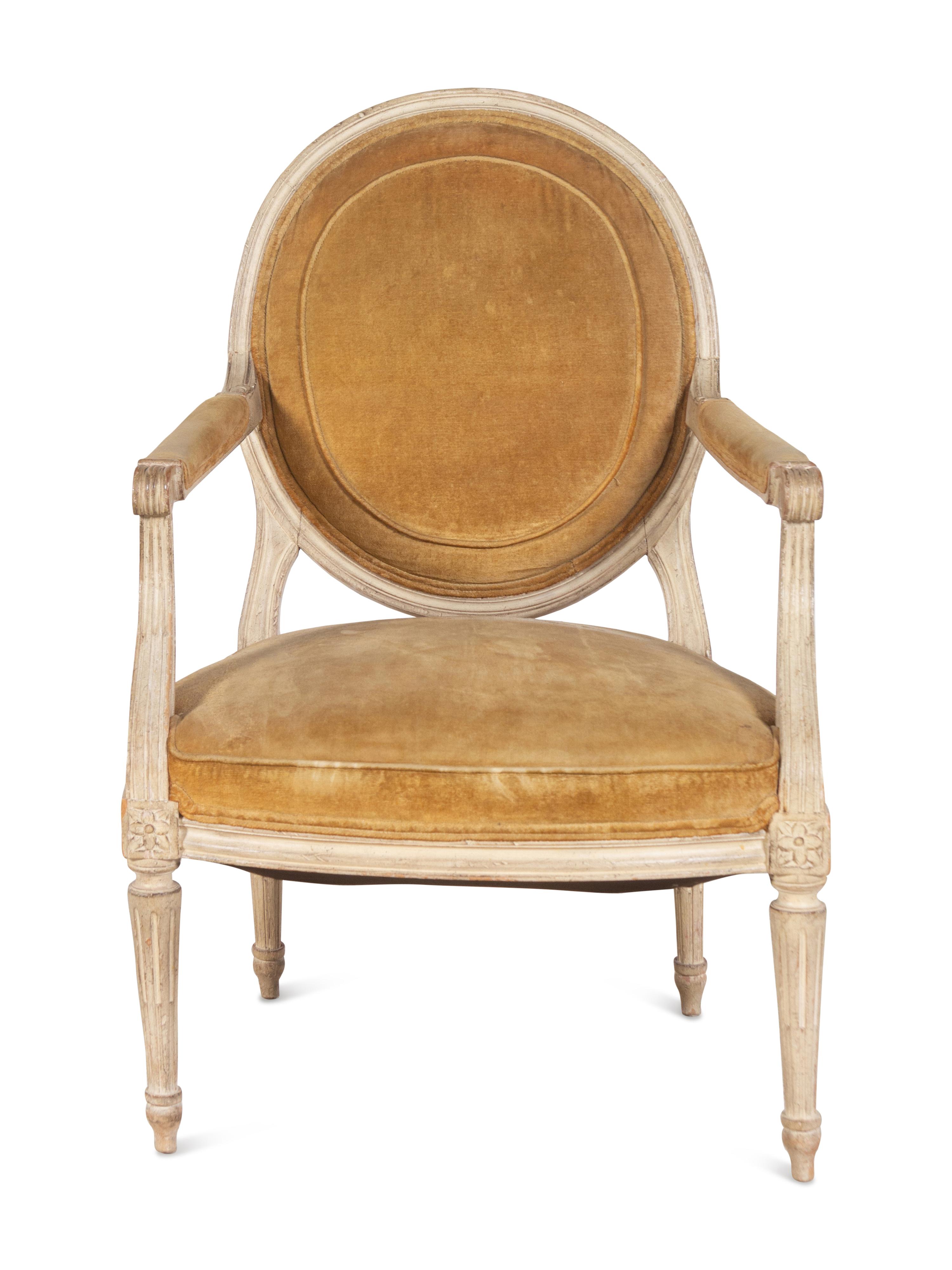 A Louis XVI Style Gray-Painted Fauteuil