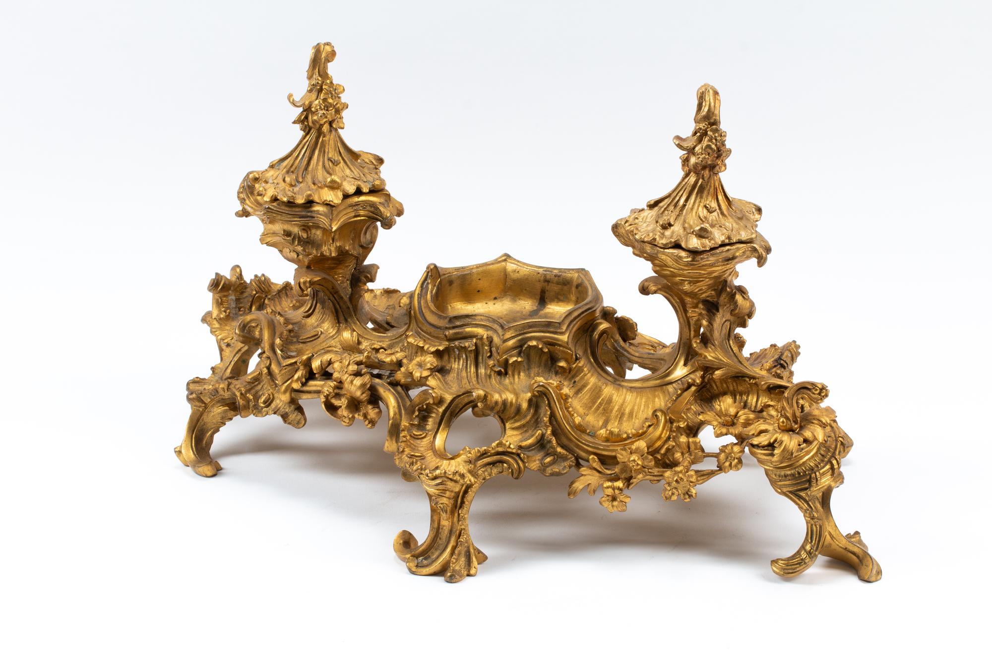A Louis XV Style Gilt Bronze Inkstand