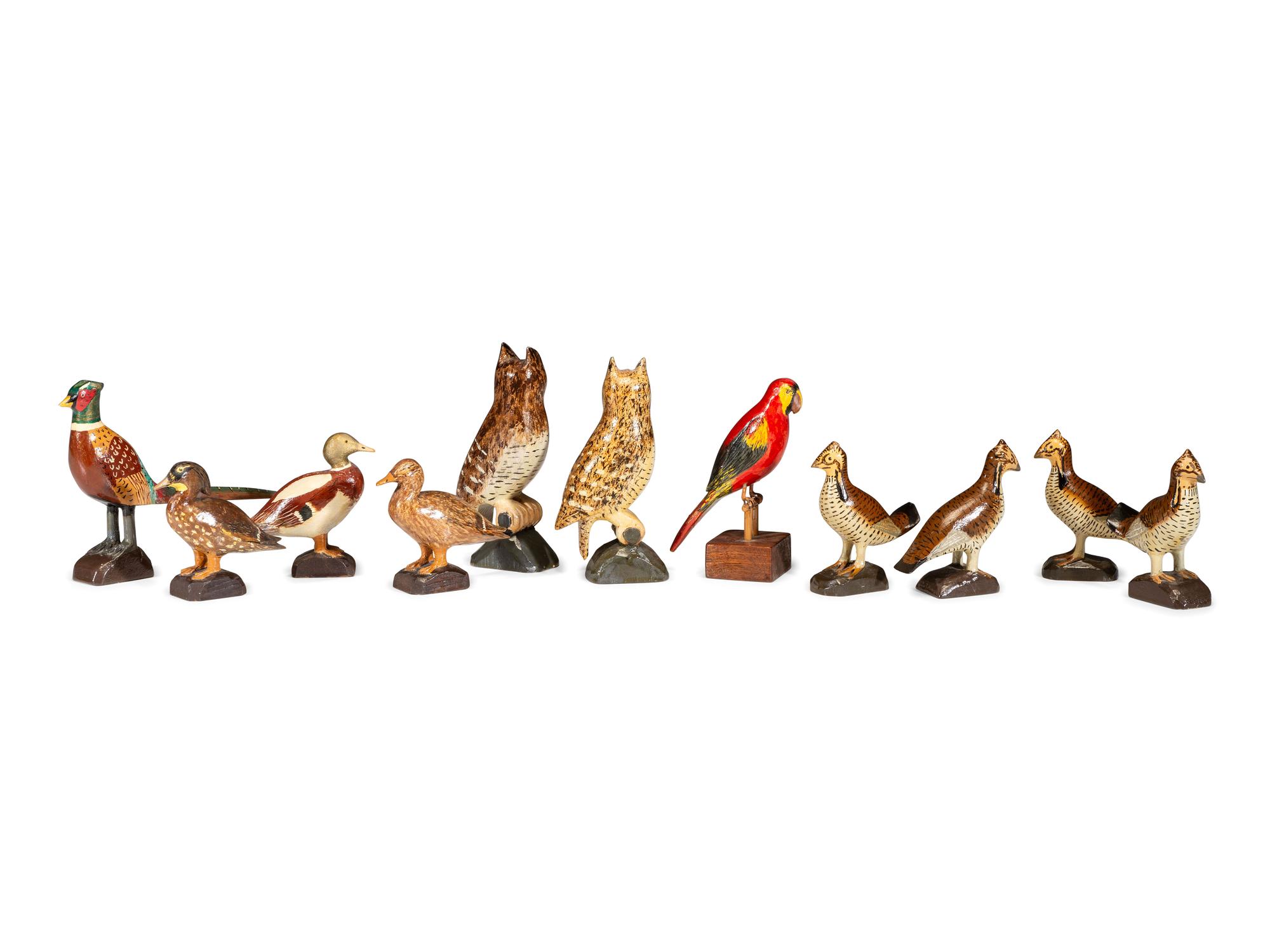 Eleven Carved and Painted Wood Bird Figures