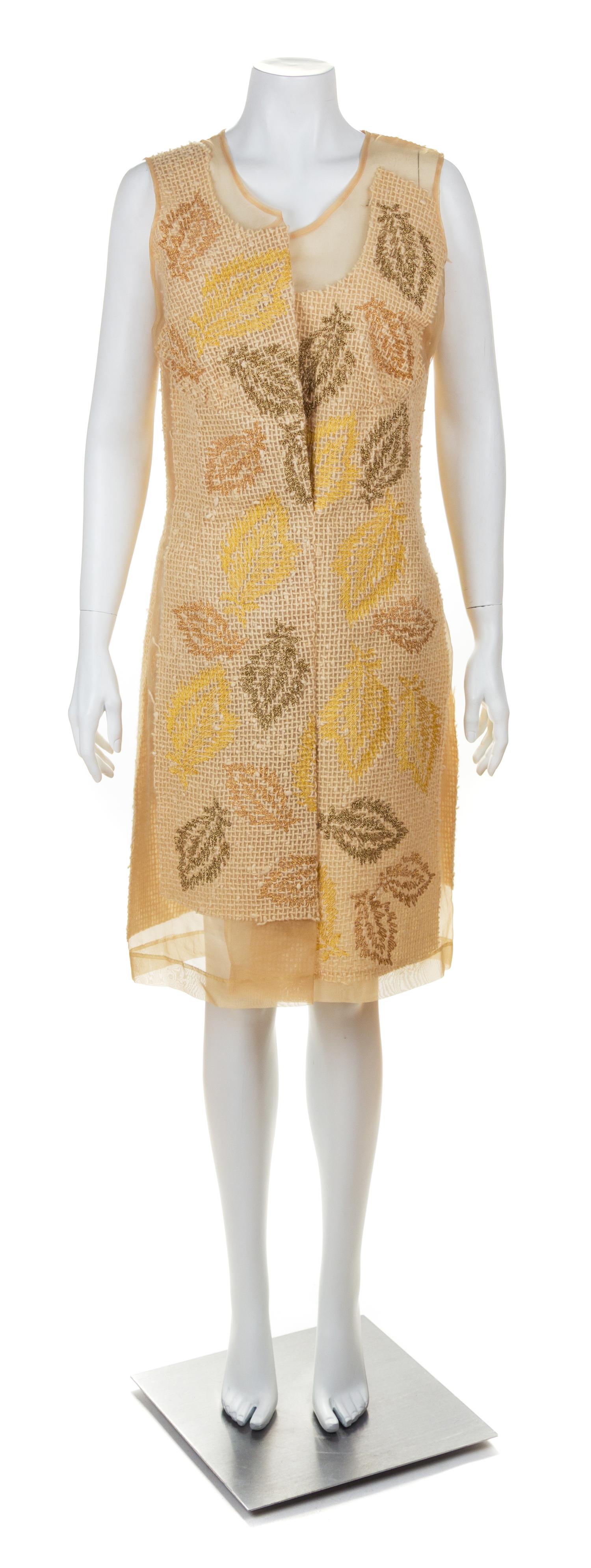 A Comme des Garcons Cream Wool Deconstructed Sleeveless Dress, Size small.