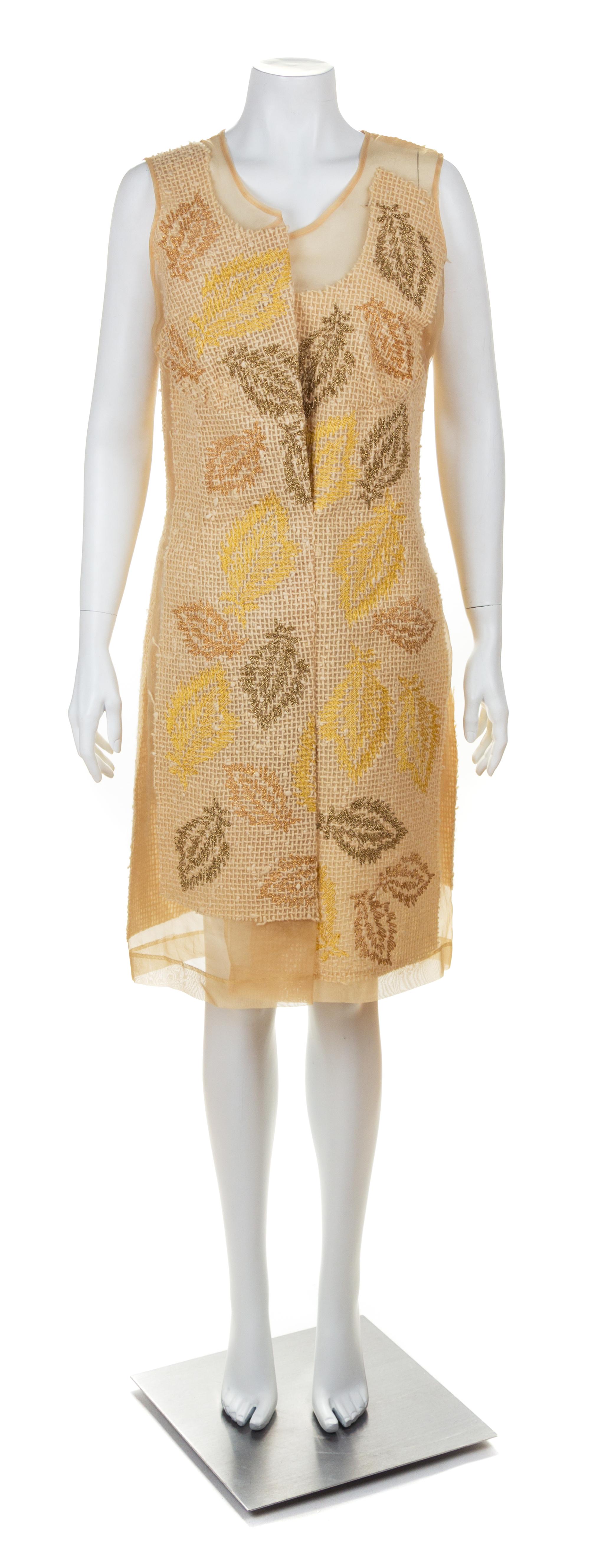 A Comme des Garcons Cream Wool Deconstructed Sleeveless Dress, Size small.