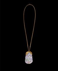 A Chinese Jadeite and Yellow Gold Necklace
