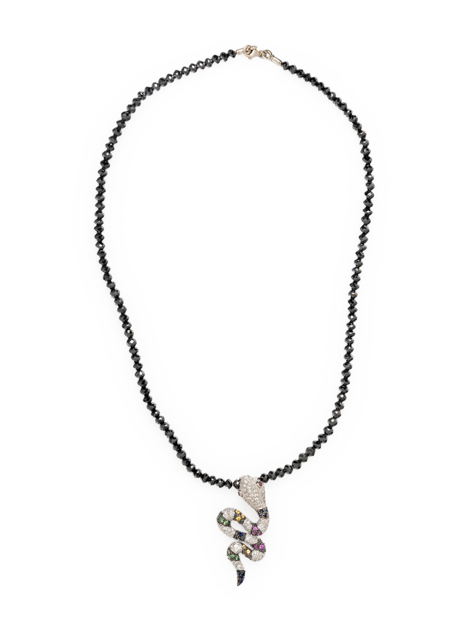 MULTIGEM, DIAMOND, AND WHITE GOLD SNAKE PENDANT WITH BEADED NECKLACE