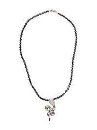MULTIGEM, DIAMOND, AND WHITE GOLD SNAKE PENDANT WITH BEADED NECKLACE