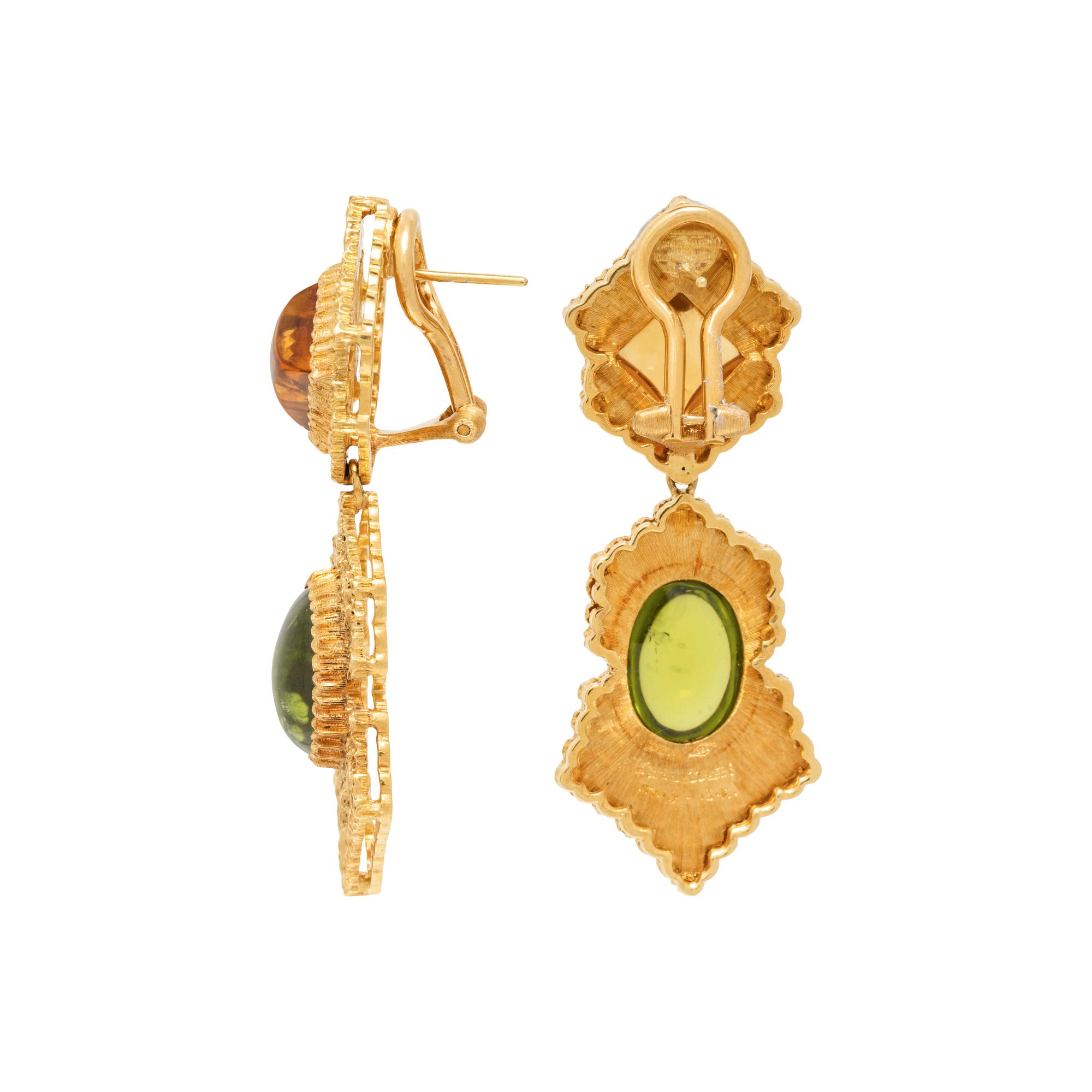 BUCCELLATI, YELLOW GOLD, CITRINE, AND PERIDOT EARRINGS