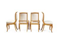 A Set of Four Charles X Amaranth-Inlaid Satinwood Dining Chairs