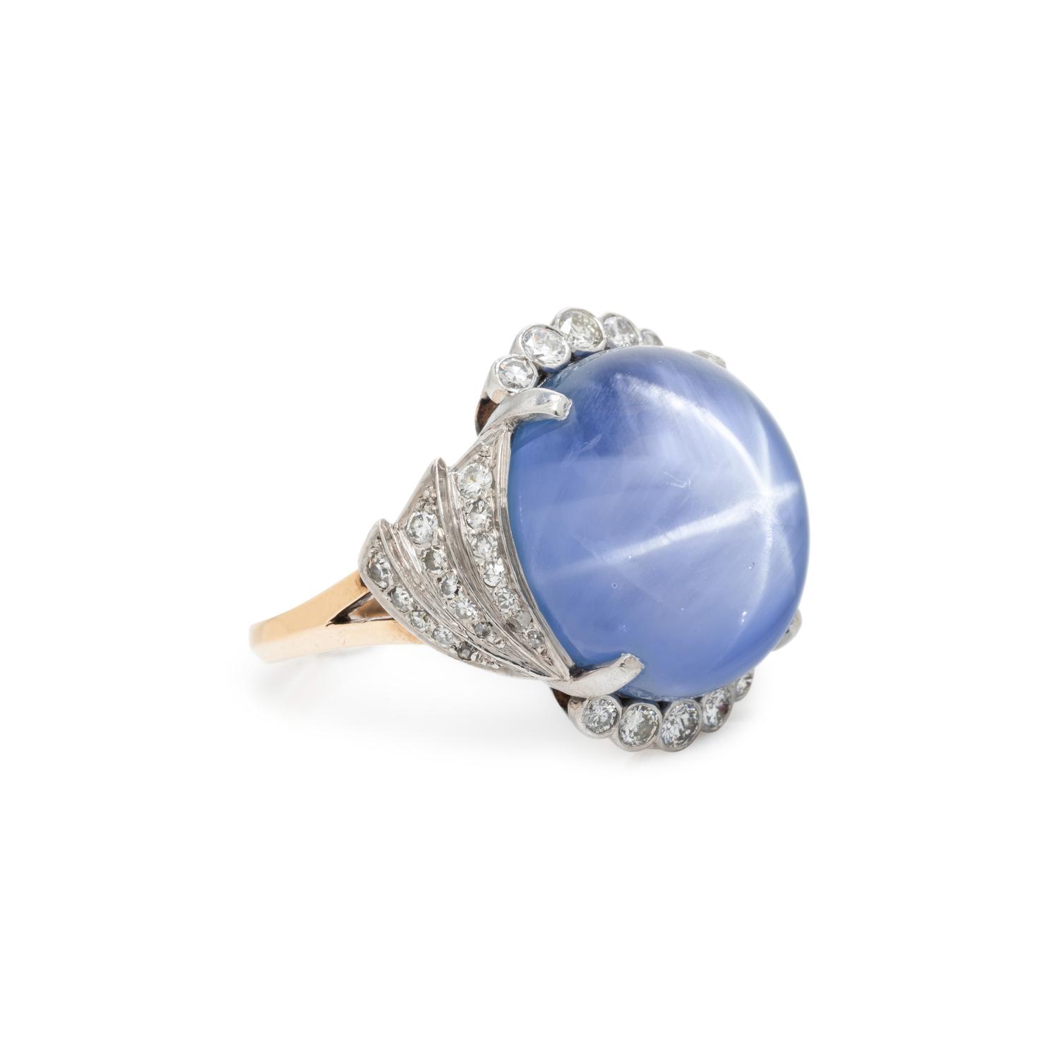 CEYLON STAR SAPPHIRE AND DIAMOND RING