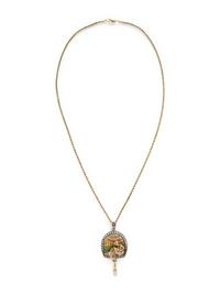 YELLOW GOLD, DIAMOND, CULTURED PEARL, AND PLIQUE- À-JOUR ENAMEL PENDANT NECKLACE