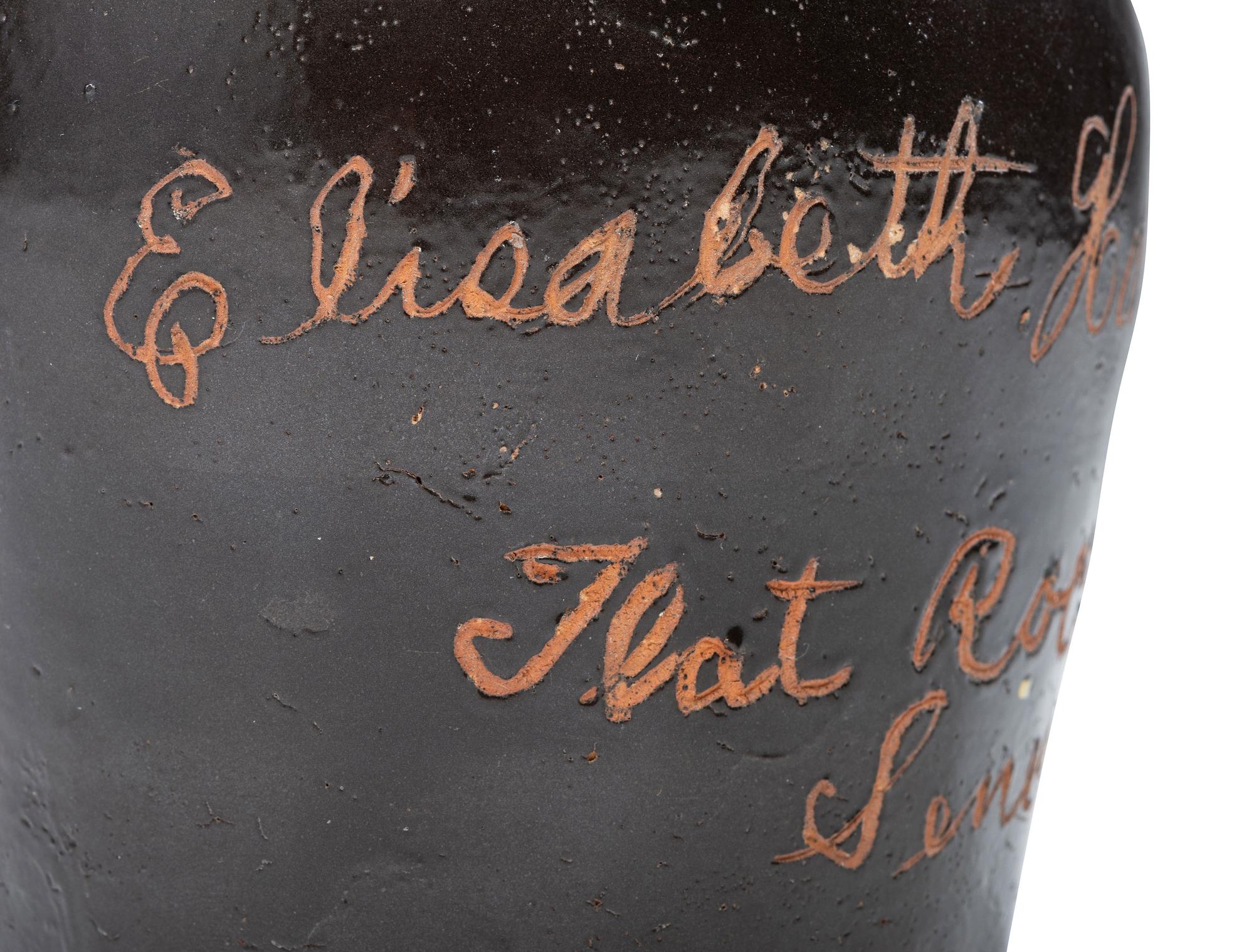 A Rare Albany Slip-Glazed Stoneware Harvest Jug Identified to Elizabeth Beck Harpster