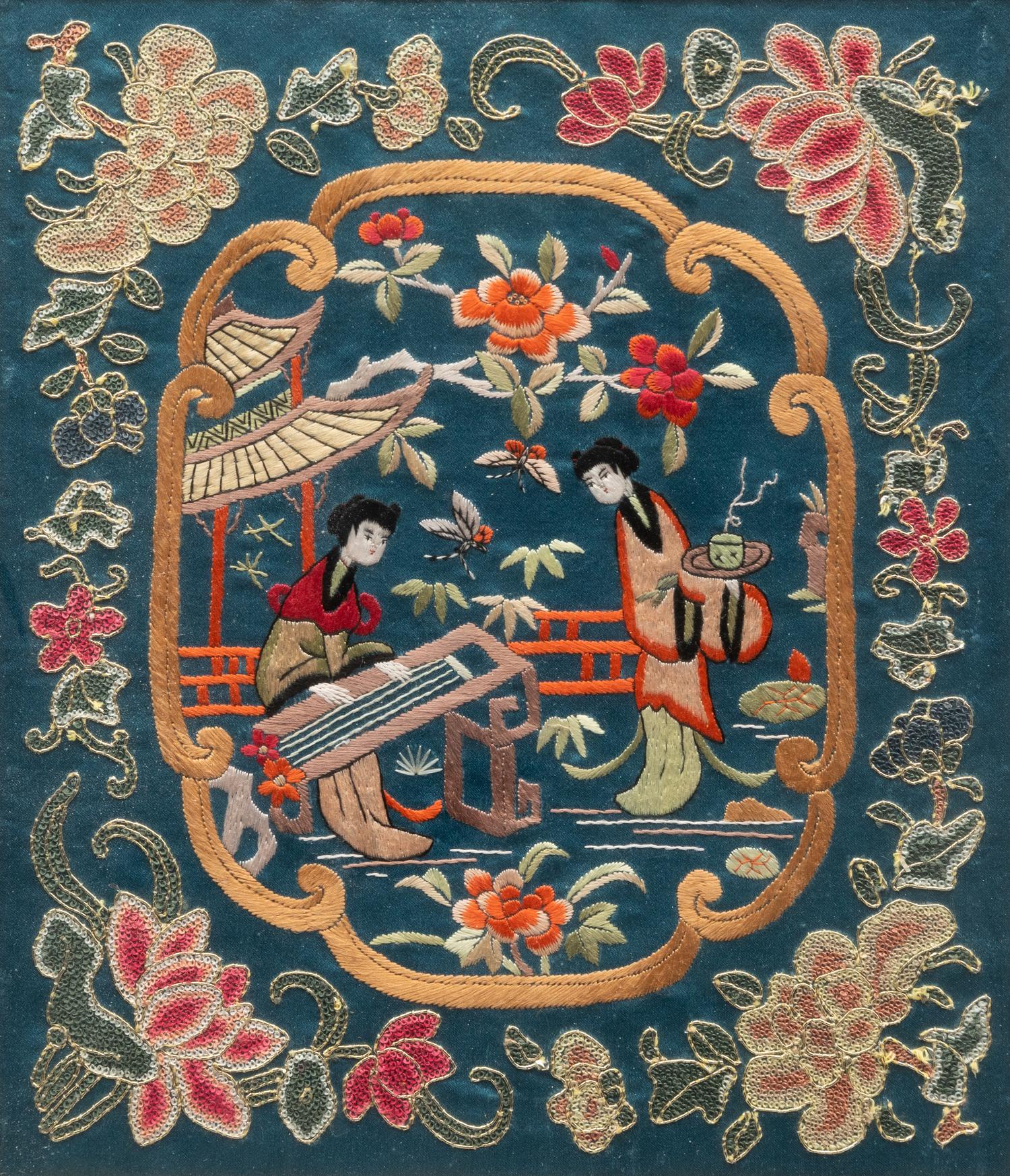 Eight Chinese Embroidered Silk Panels